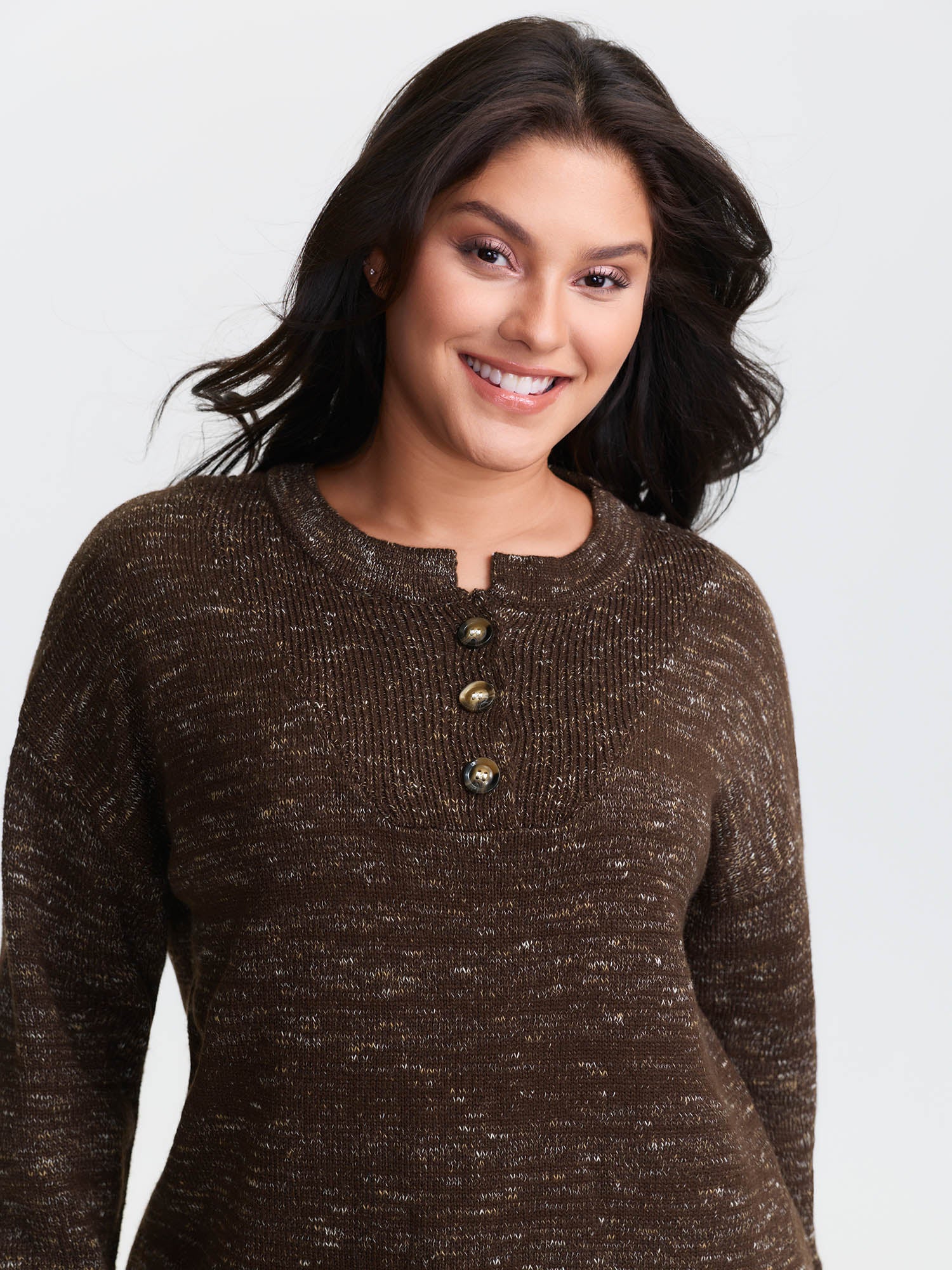 Heather Textured Button Neck Pullover - Image 19