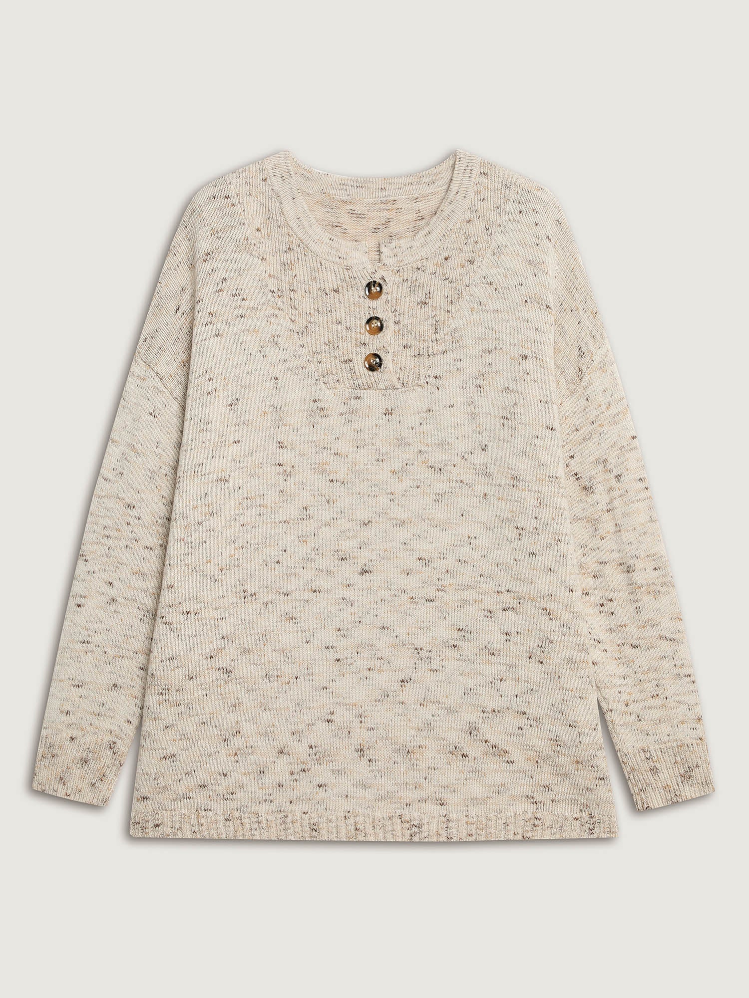 Heather Textured Button Neck Pullover - Image 8