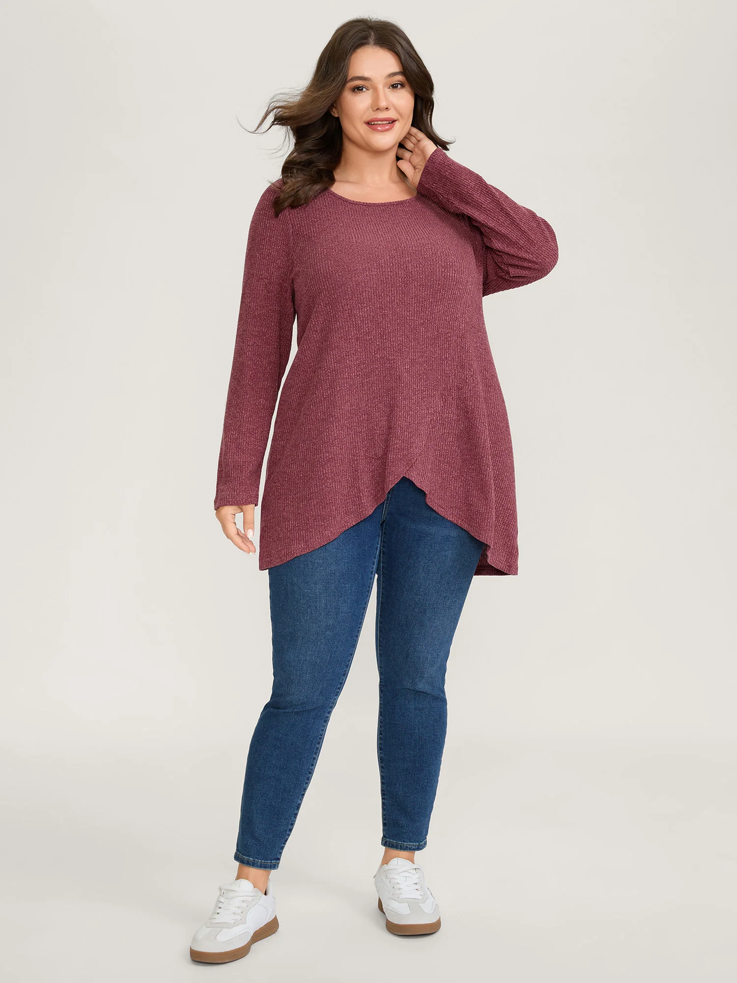 Heather Textured Stretchy Overlap T-Shirt - Image 3