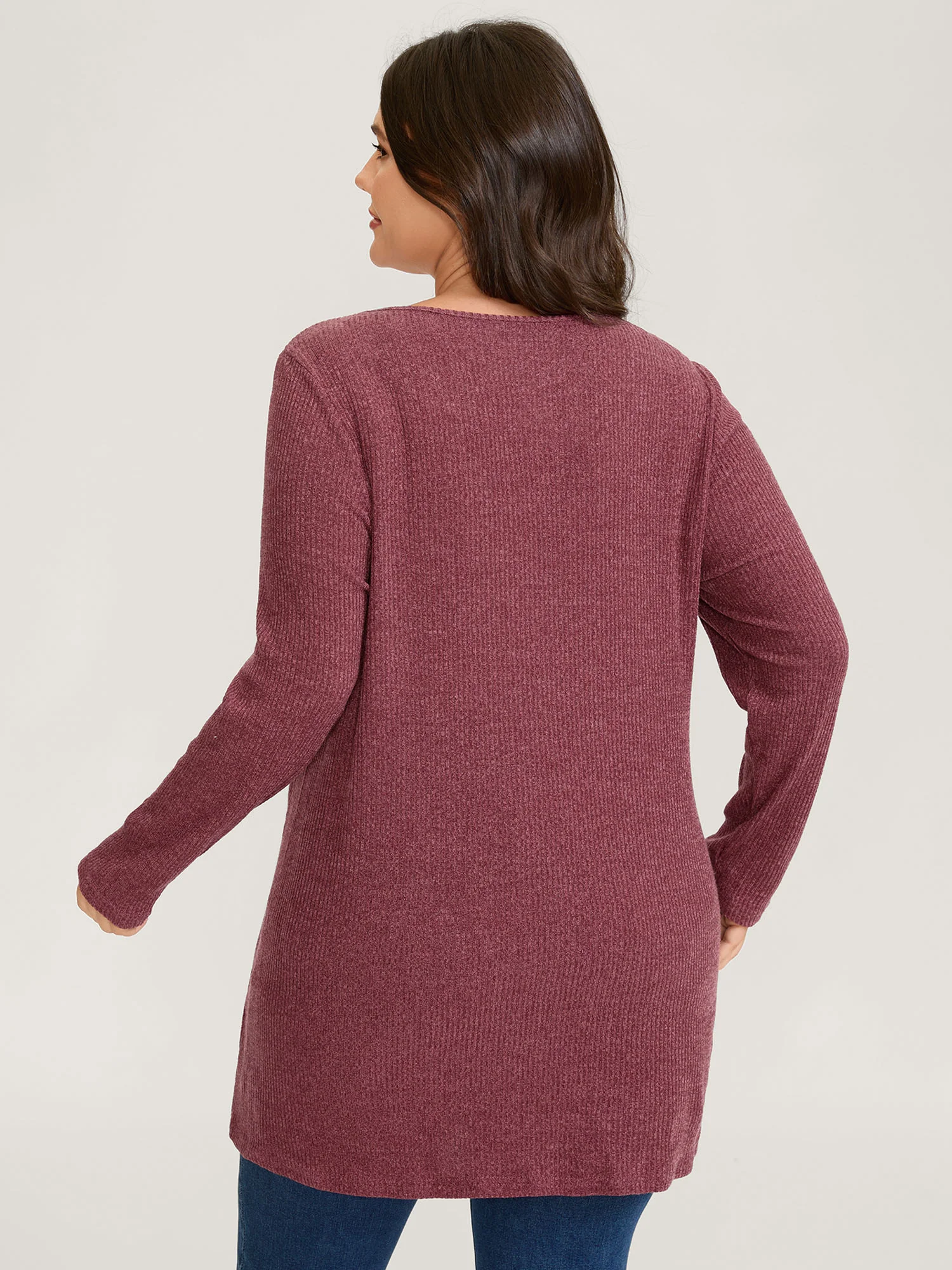 Heather Textured Stretchy Overlap T-Shirt - Image 5