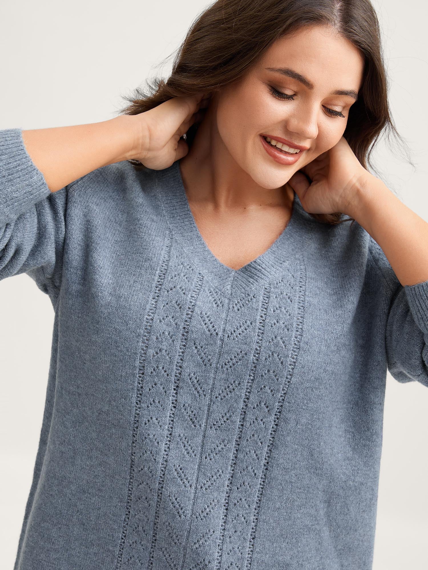 Heather Textured V-Neck Pullover - Image 2
