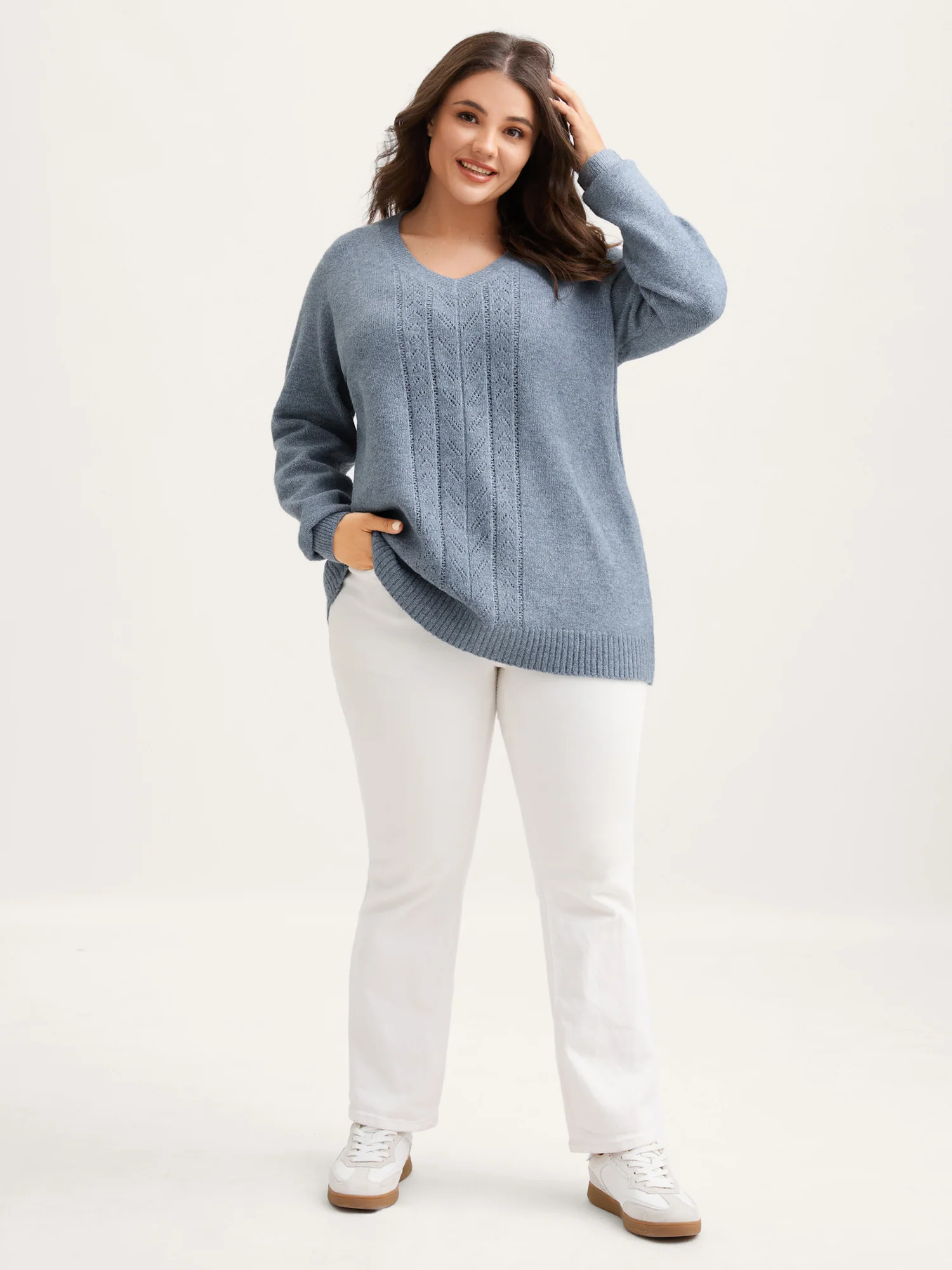 Heather Textured V-Neck Pullover - Image 3