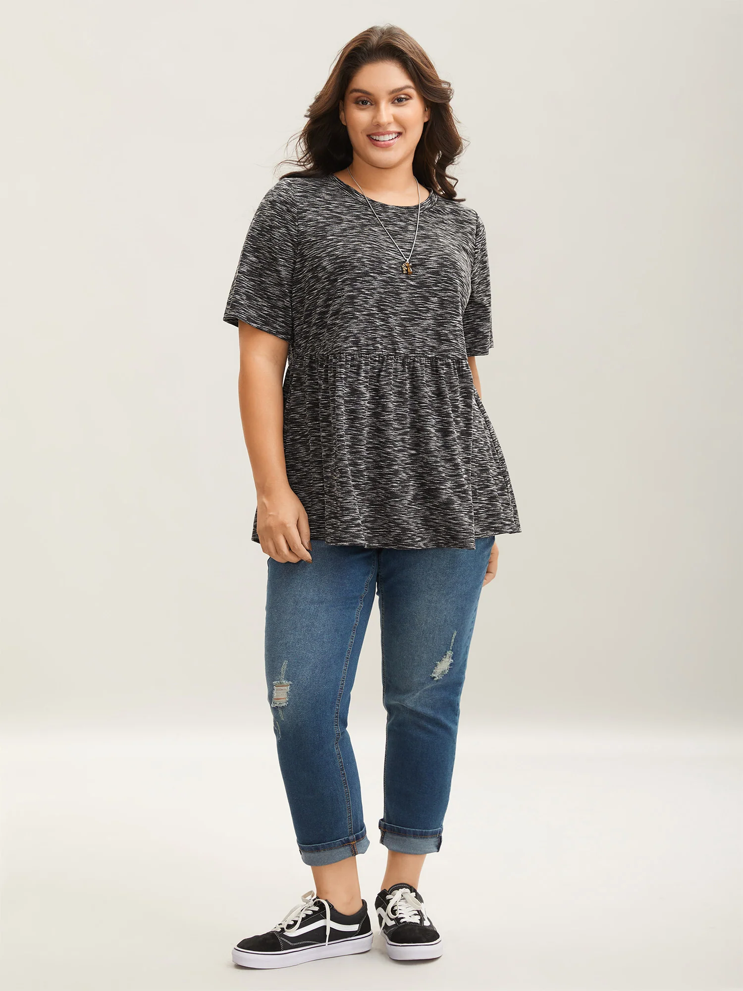 Heathered Crew Neck Relaxed T-Shirt - Image 3