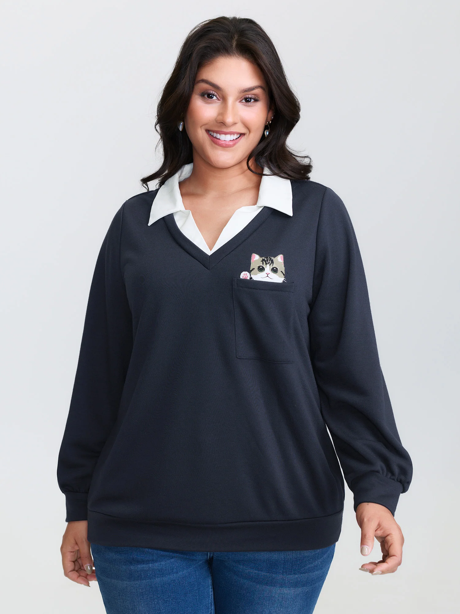 Hello Cat Stretchy Layered Twofer Sweatshirt - Image 2