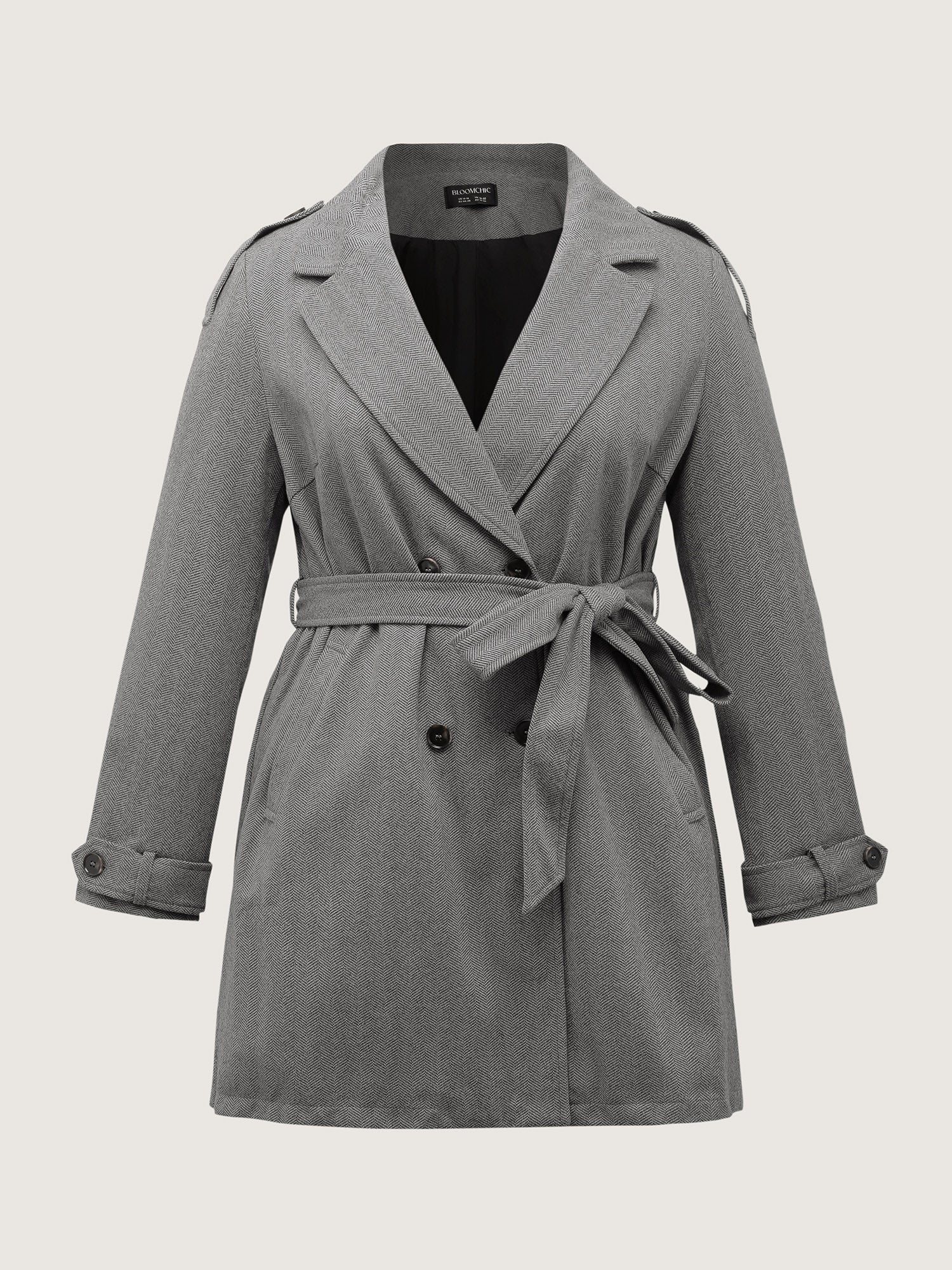 Herringbone Button Belted Lined Coat - Image 9