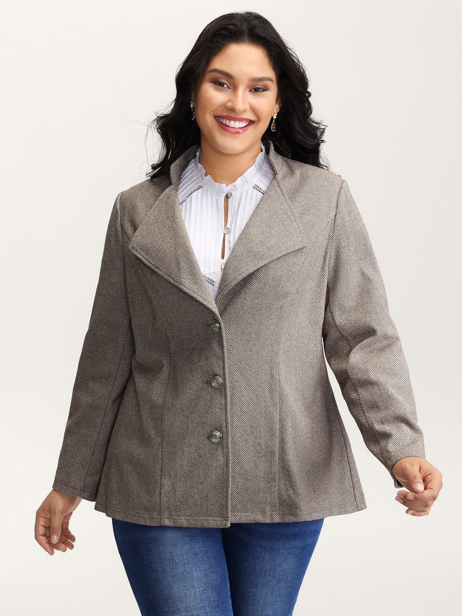 Herringbone Pattern Cinched-Waist Jacket - Image 4