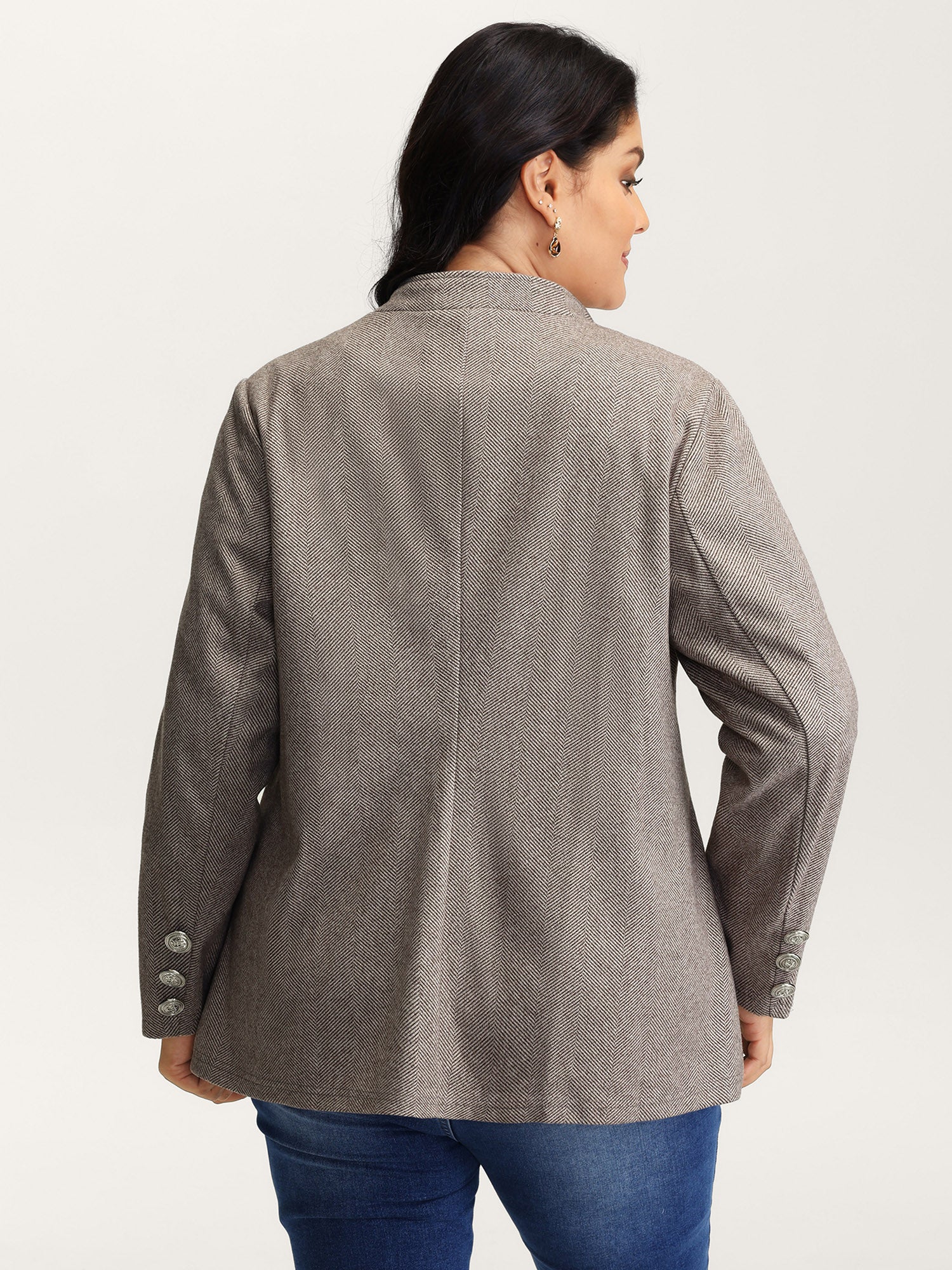 Herringbone Pattern Cinched-Waist Jacket - Image 5