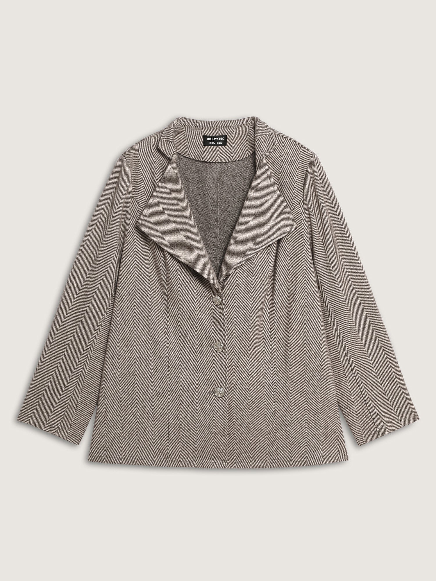 Herringbone Pattern Cinched-Waist Jacket - Image 8