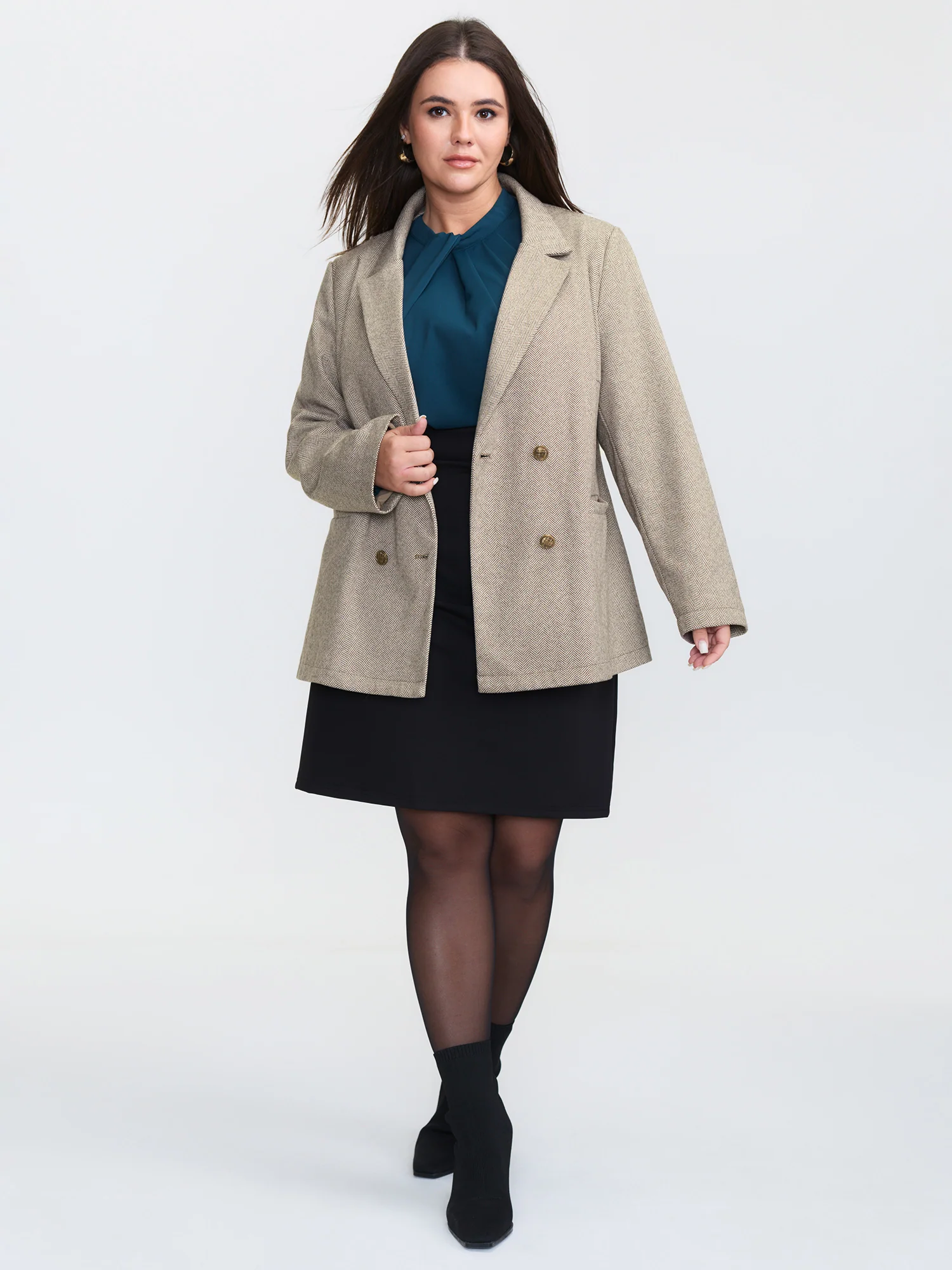Herringbone Pockets Double Button Blazer - Image 2