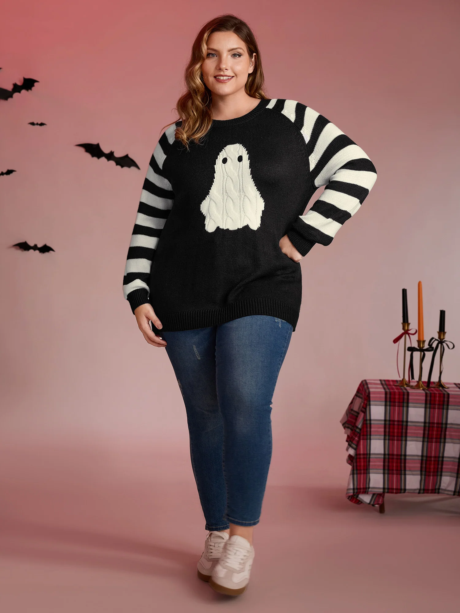 Hey Ghost Raglan Stripe Sleeve Pullover - Image 3