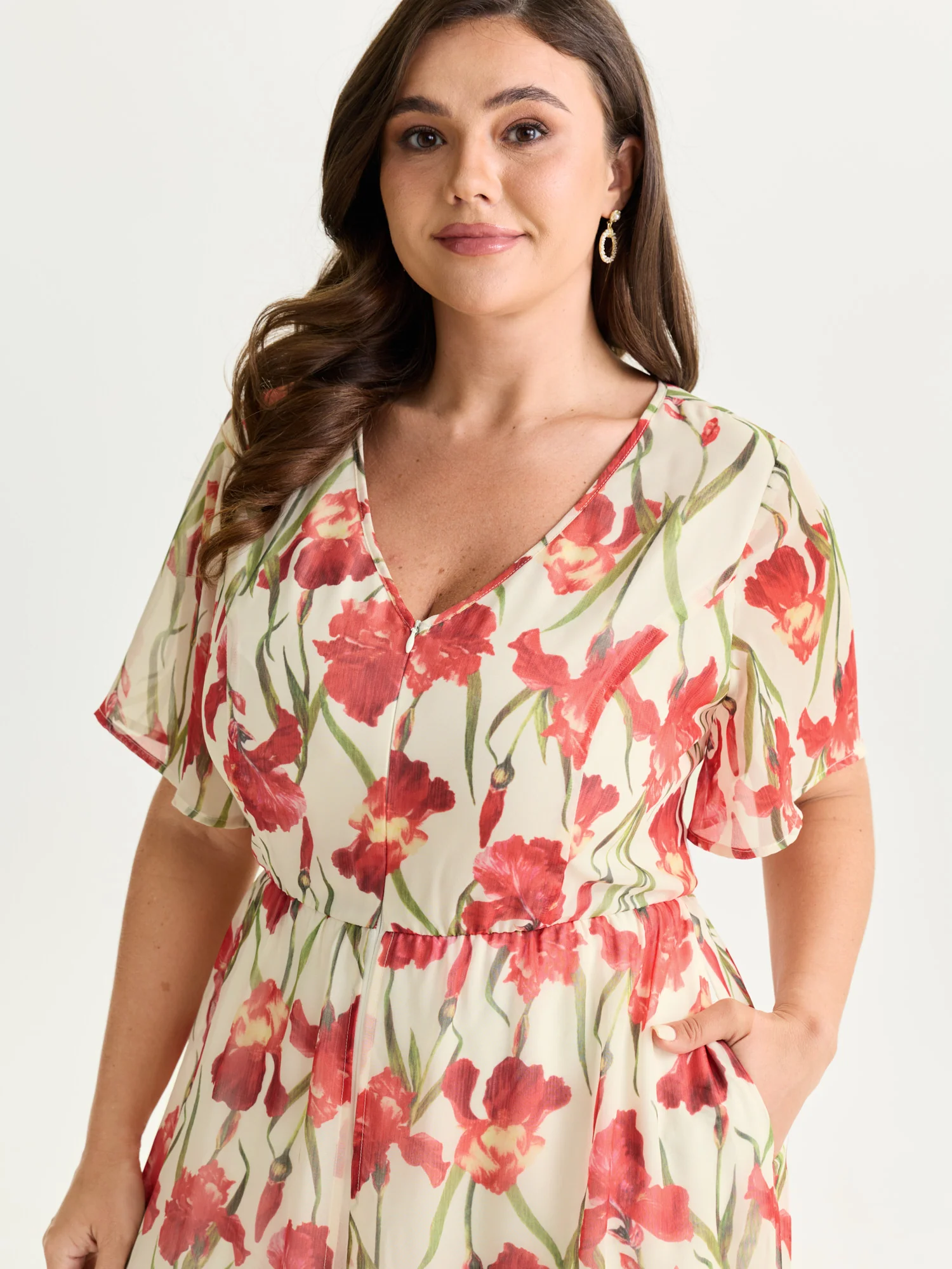 Hidden Zipper Floral Layered Pockets Jumpsuit - Image 2