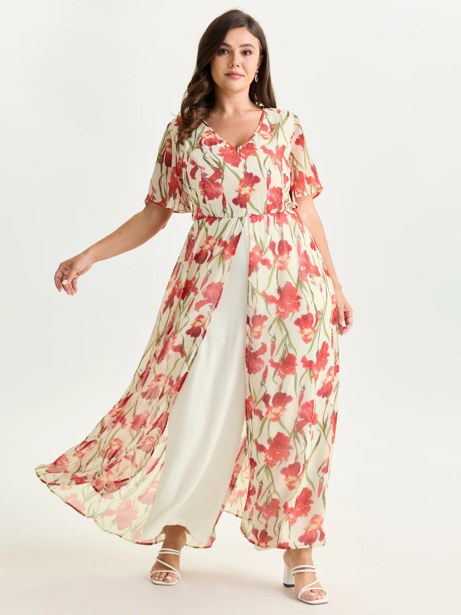 Hidden Zipper Floral Layered Pockets Jumpsuit - Image 3