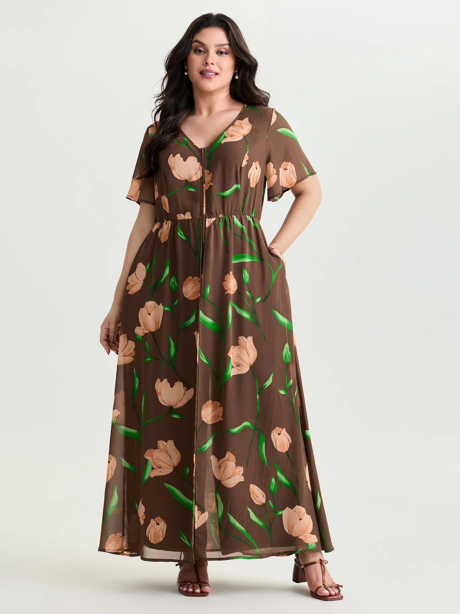 Hidden Zipper Floral Layered Pockets Jumpsuit - Image 12