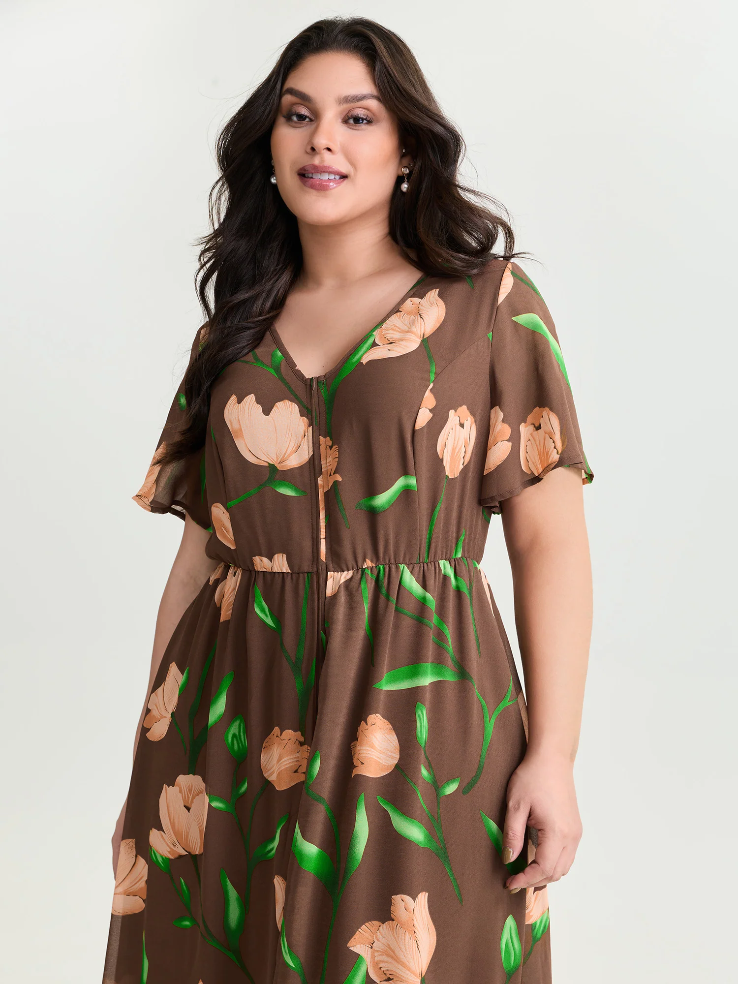 Hidden Zipper Floral Layered Pockets Jumpsuit - Image 13