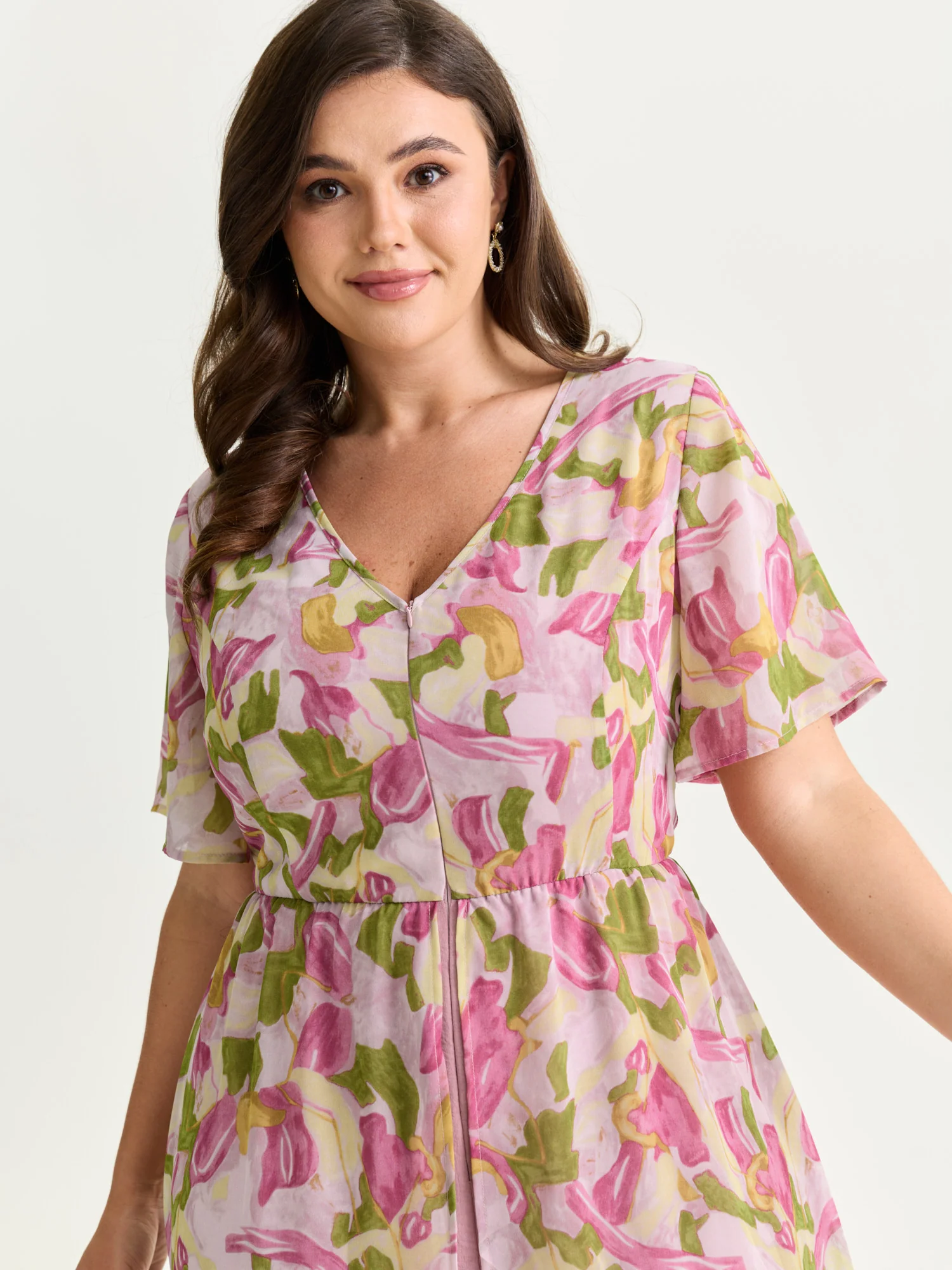 Hidden Zipper Floral Layered Pockets Jumpsuit - Image 2