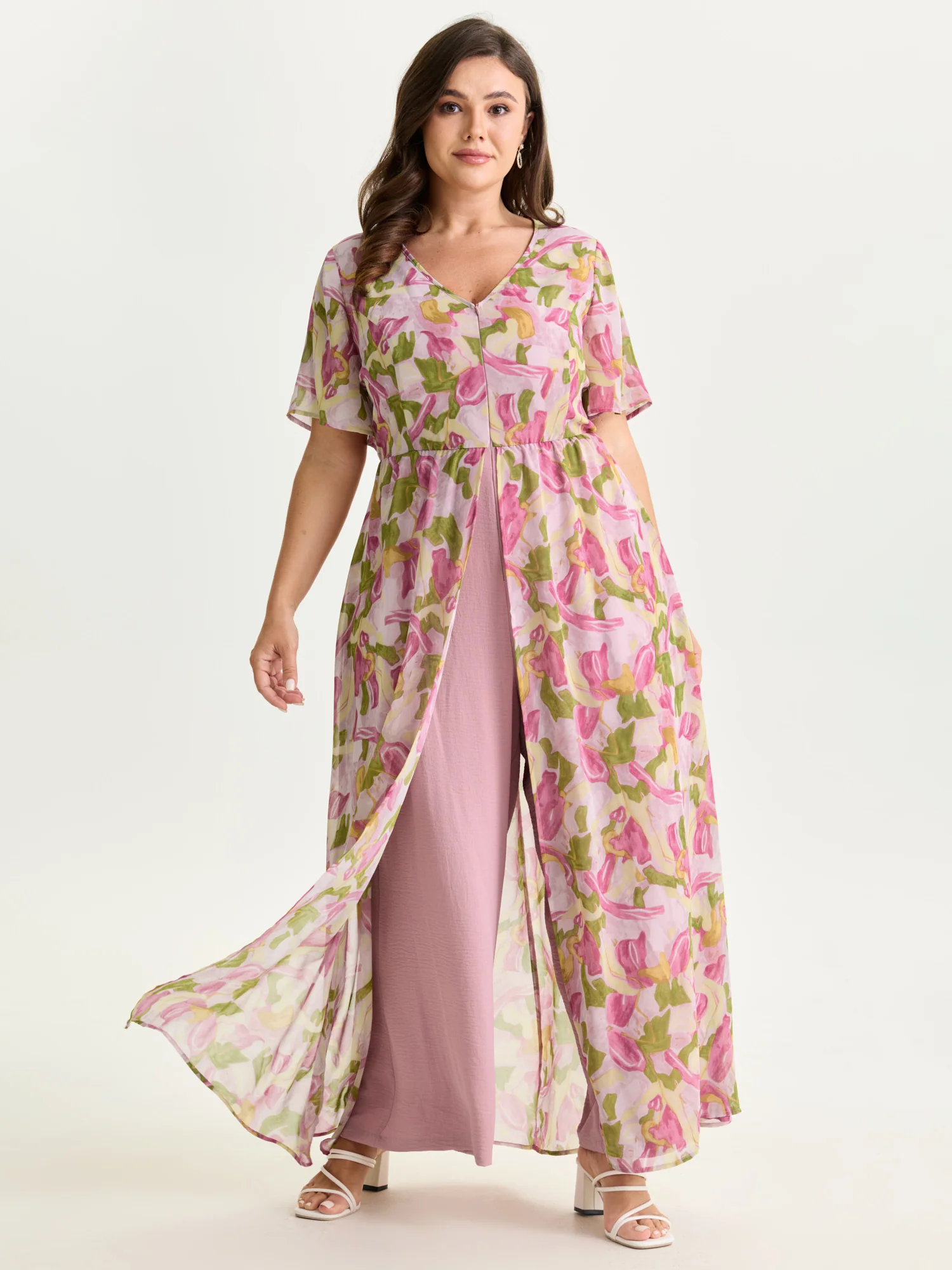Hidden Zipper Floral Layered Pockets Jumpsuit - Image 3