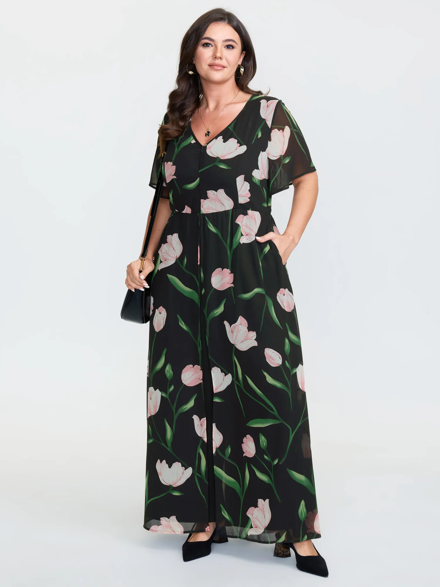 Hidden Zipper Floral Layered Pockets Jumpsuit - Image 2