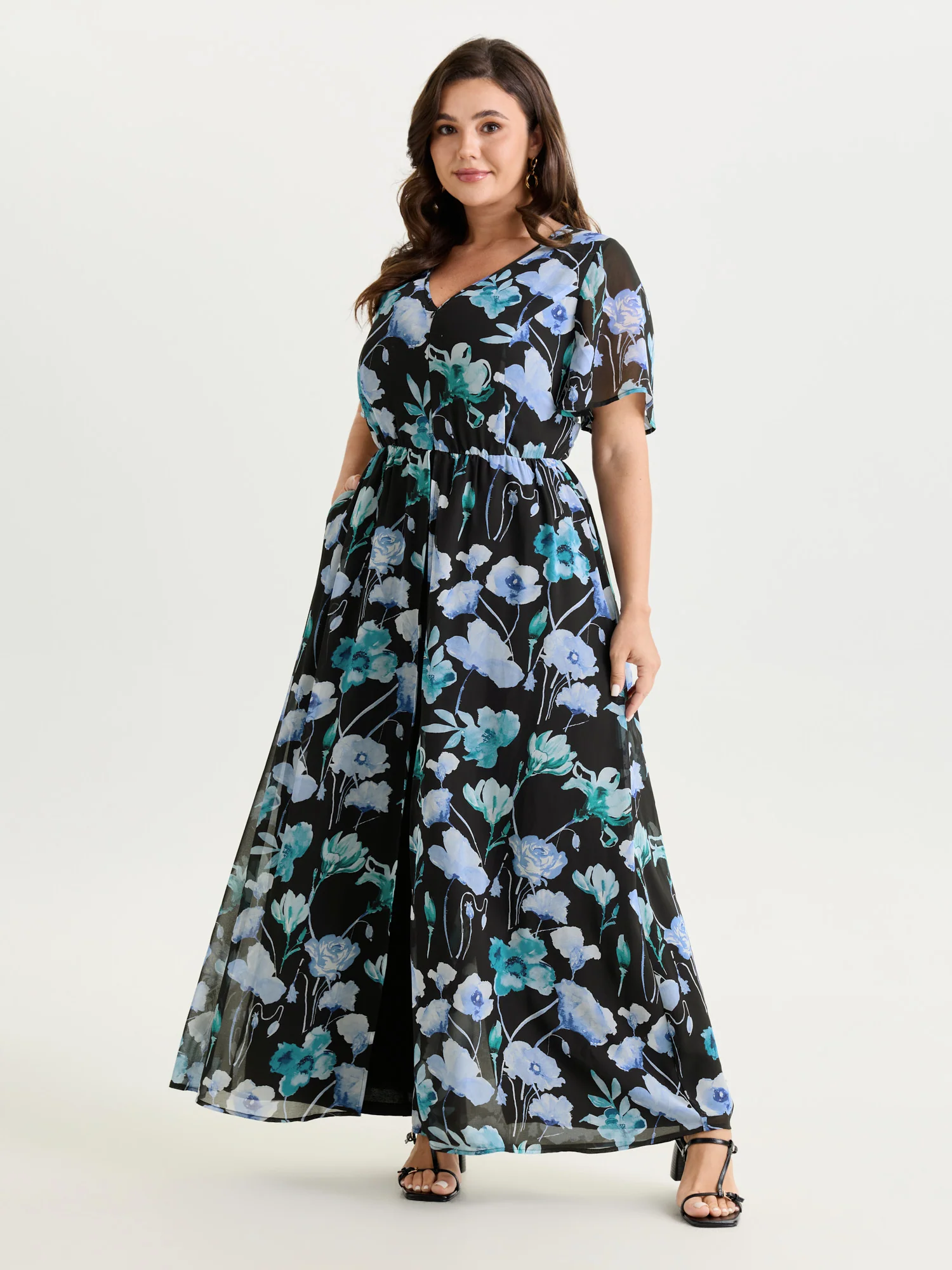 Hidden Zipper Floral Layered Pockets Jumpsuit