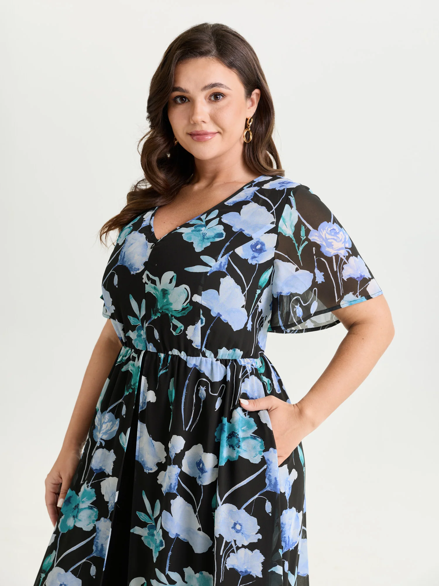 Hidden Zipper Floral Layered Pockets Jumpsuit - Image 2