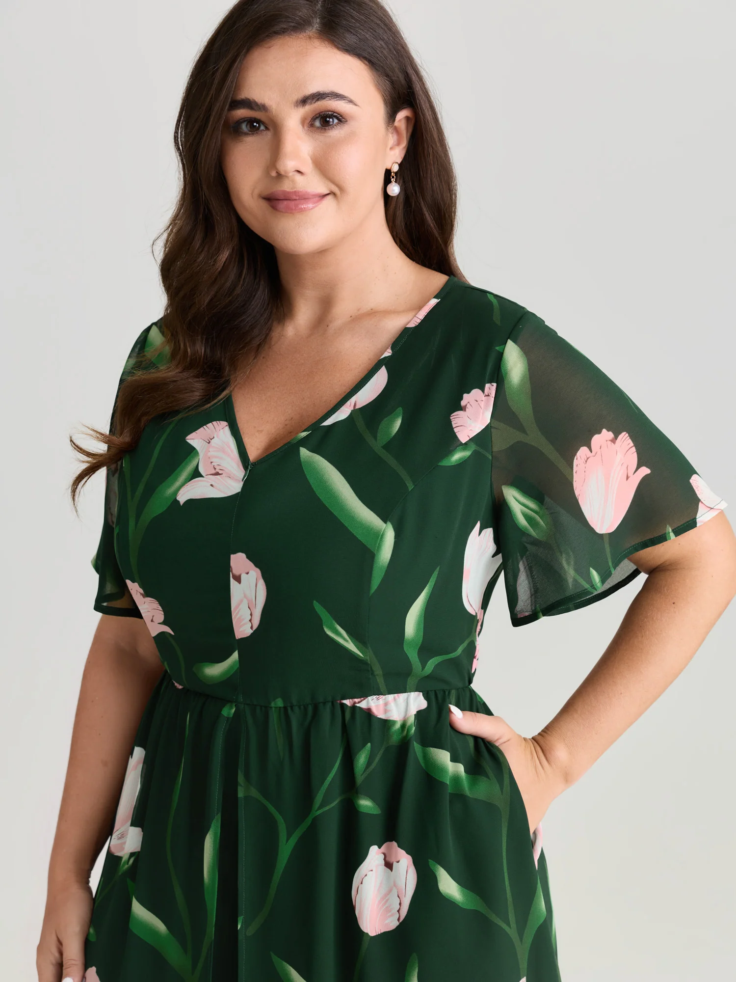 Hidden Zipper Floral Layered Pockets Jumpsuit - Image 9
