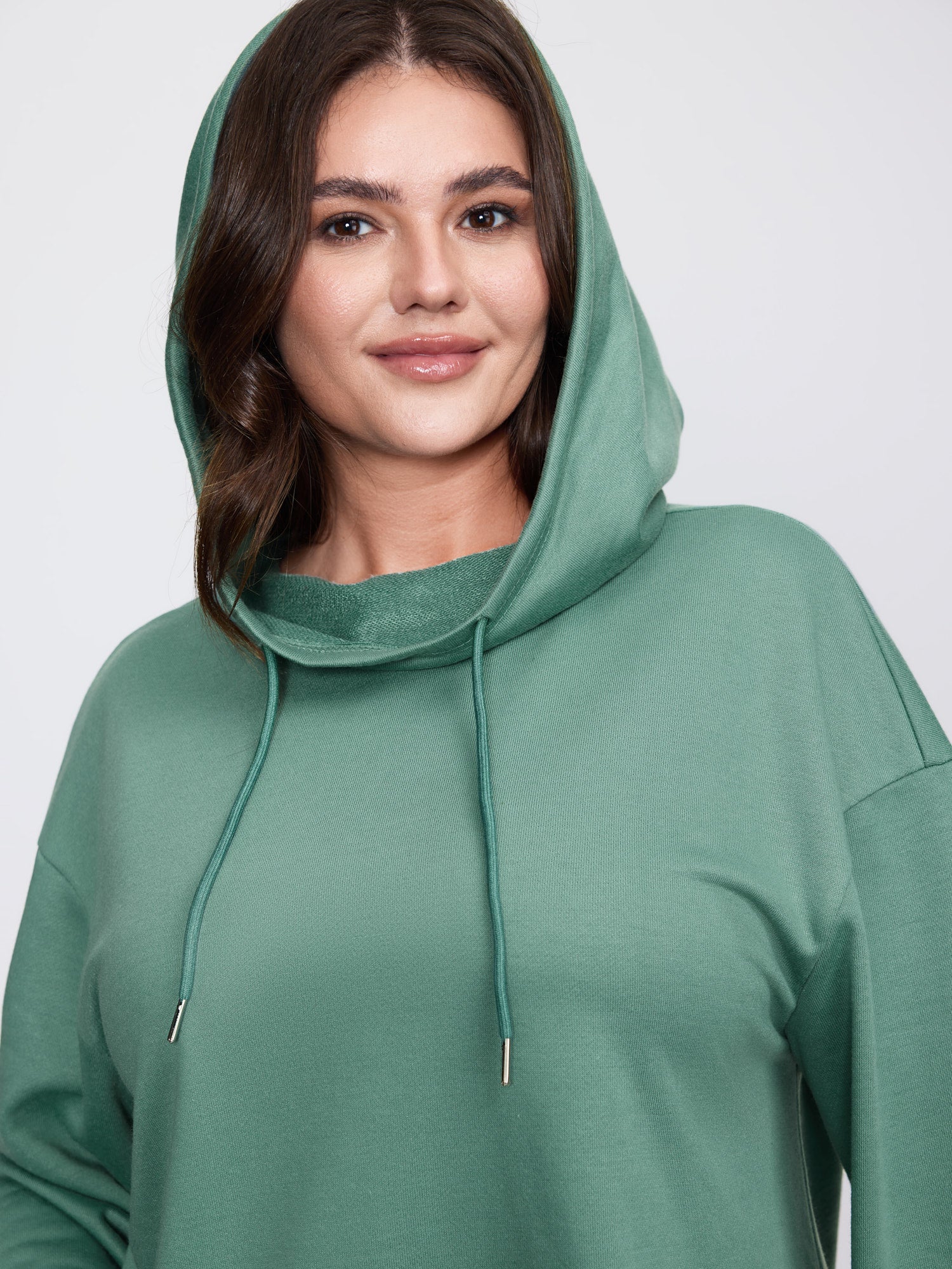 High Low Hem Drop Shoulder Solid Hoodie - Image 2