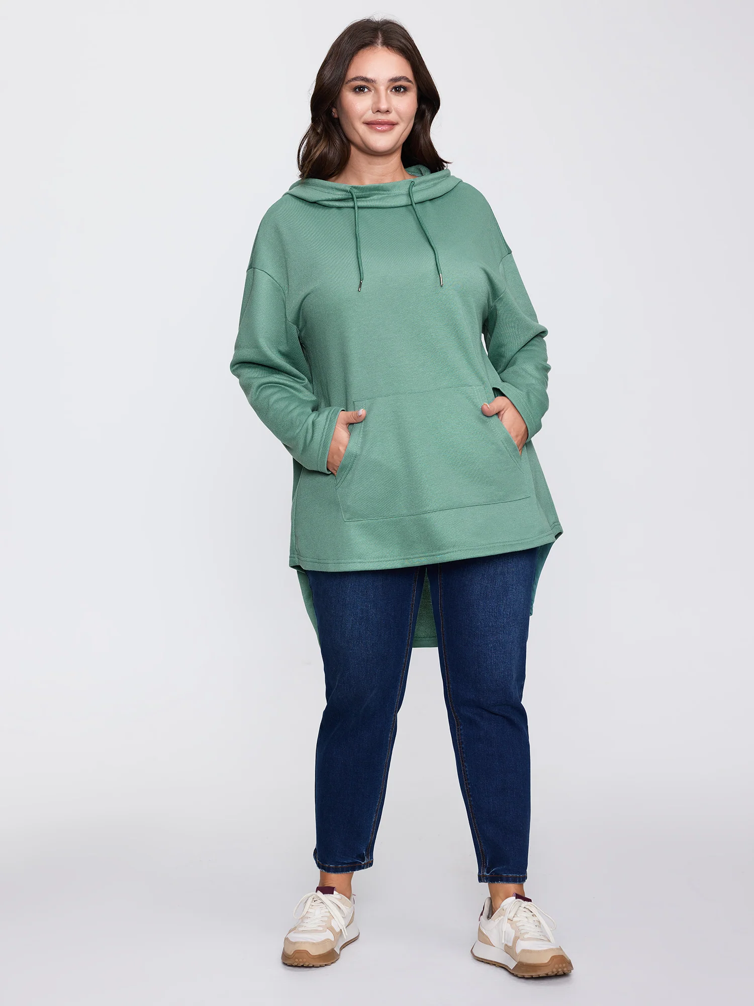 High Low Hem Drop Shoulder Solid Hoodie - Image 3