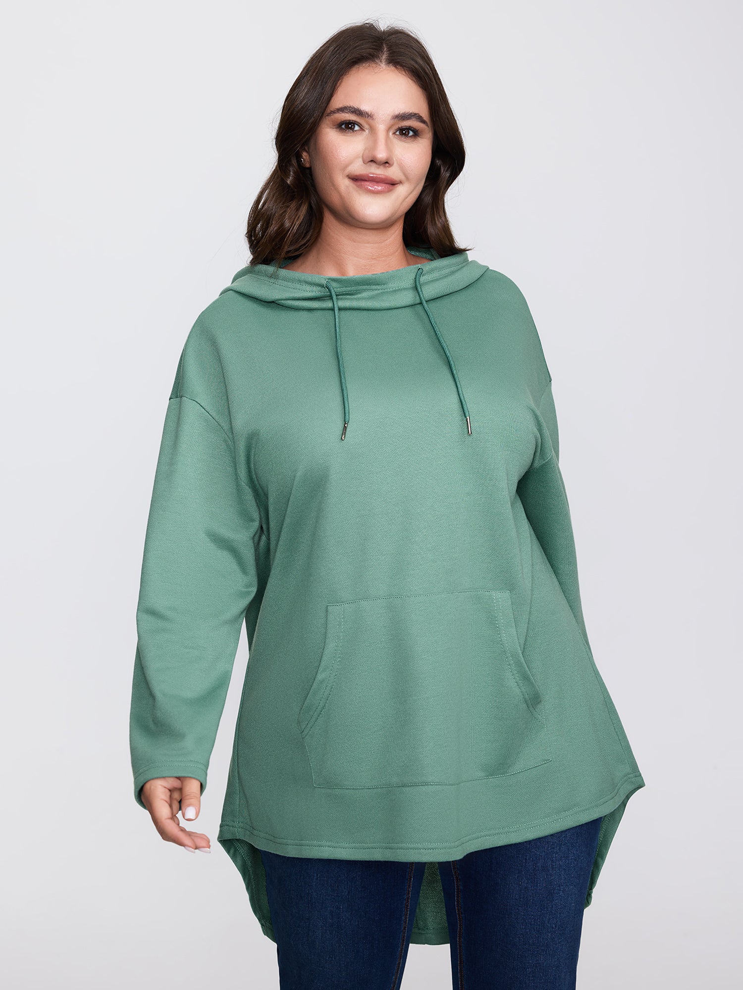 High Low Hem Drop Shoulder Solid Hoodie - Image 4