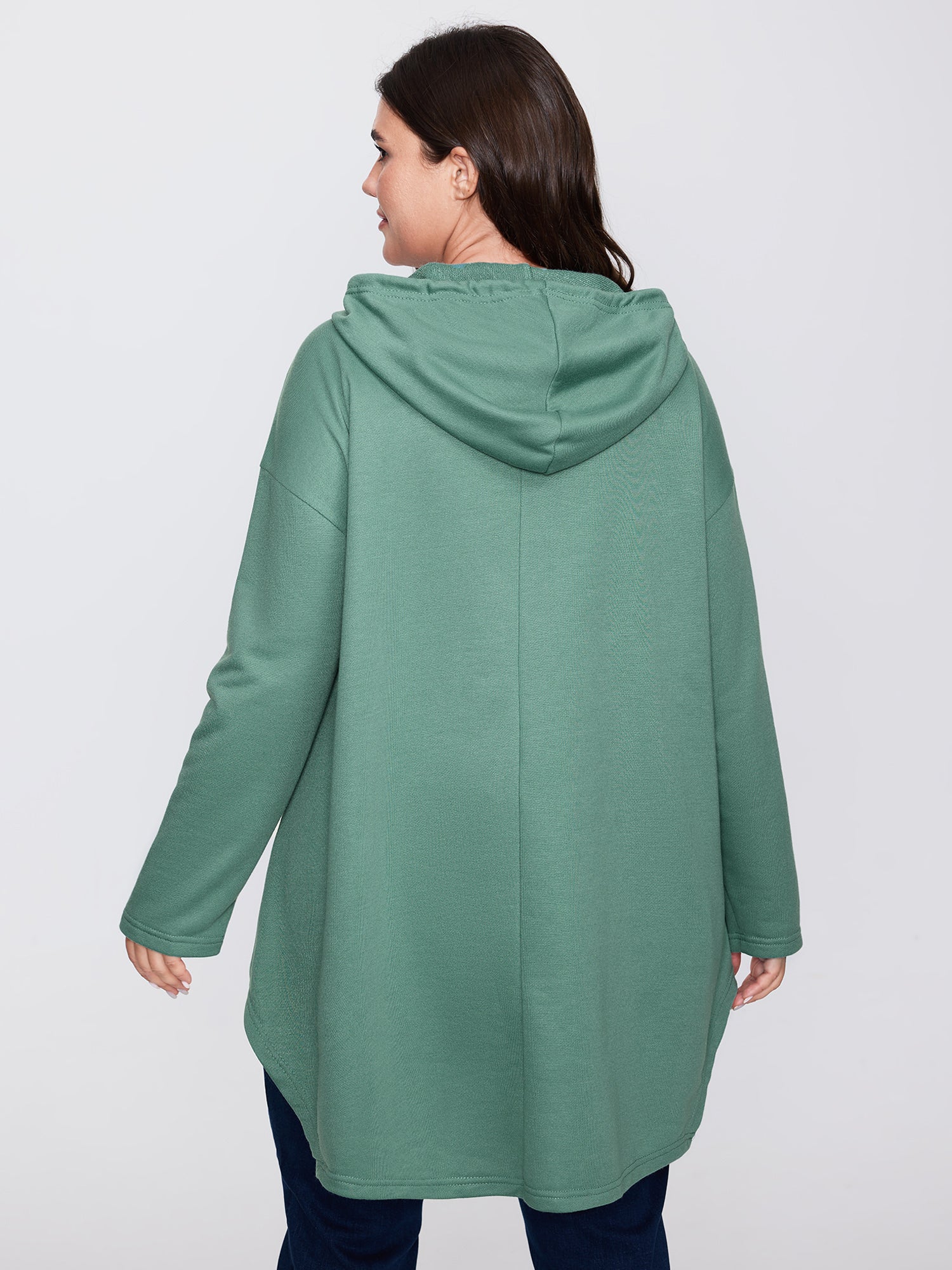 High Low Hem Drop Shoulder Solid Hoodie - Image 5