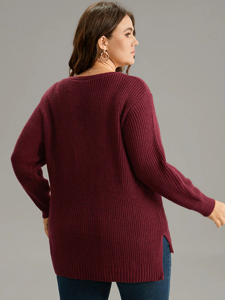 High Low Hem Lace Up Split Side Pullover - Image 2