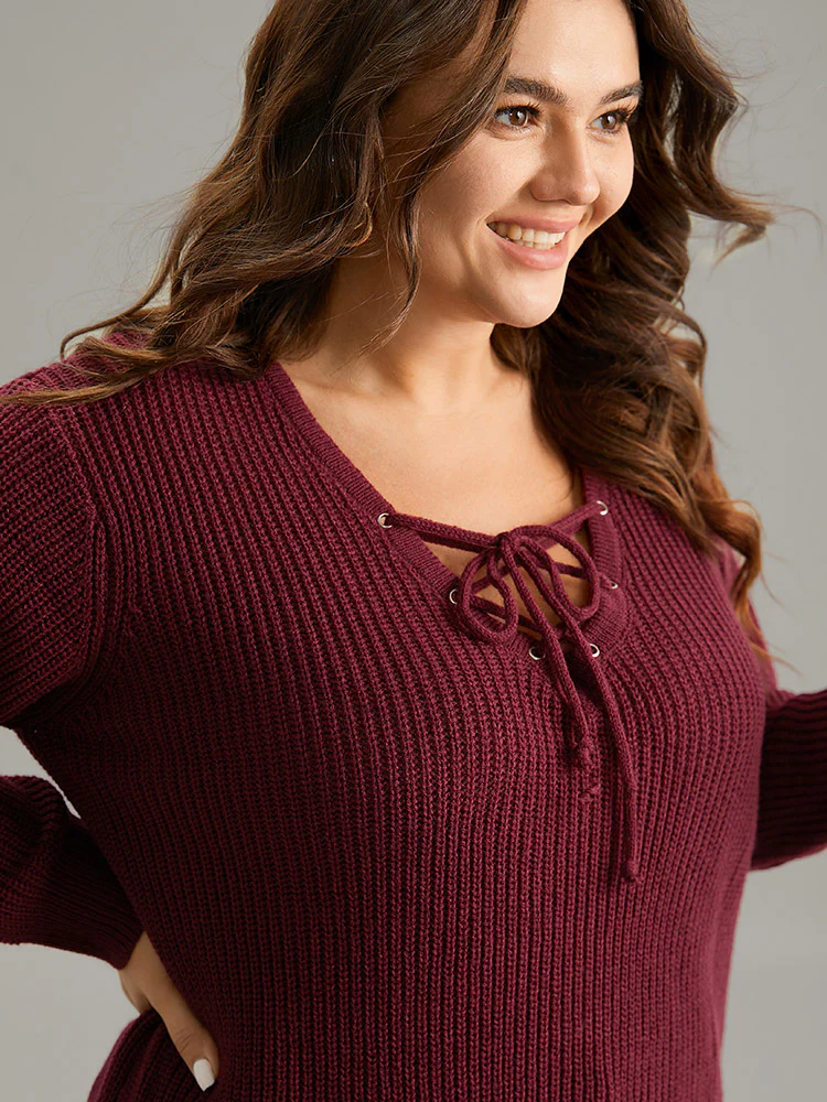 High Low Hem Lace Up Split Side Pullover - Image 5