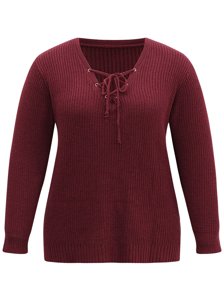 High Low Hem Lace Up Split Side Pullover - Image 6