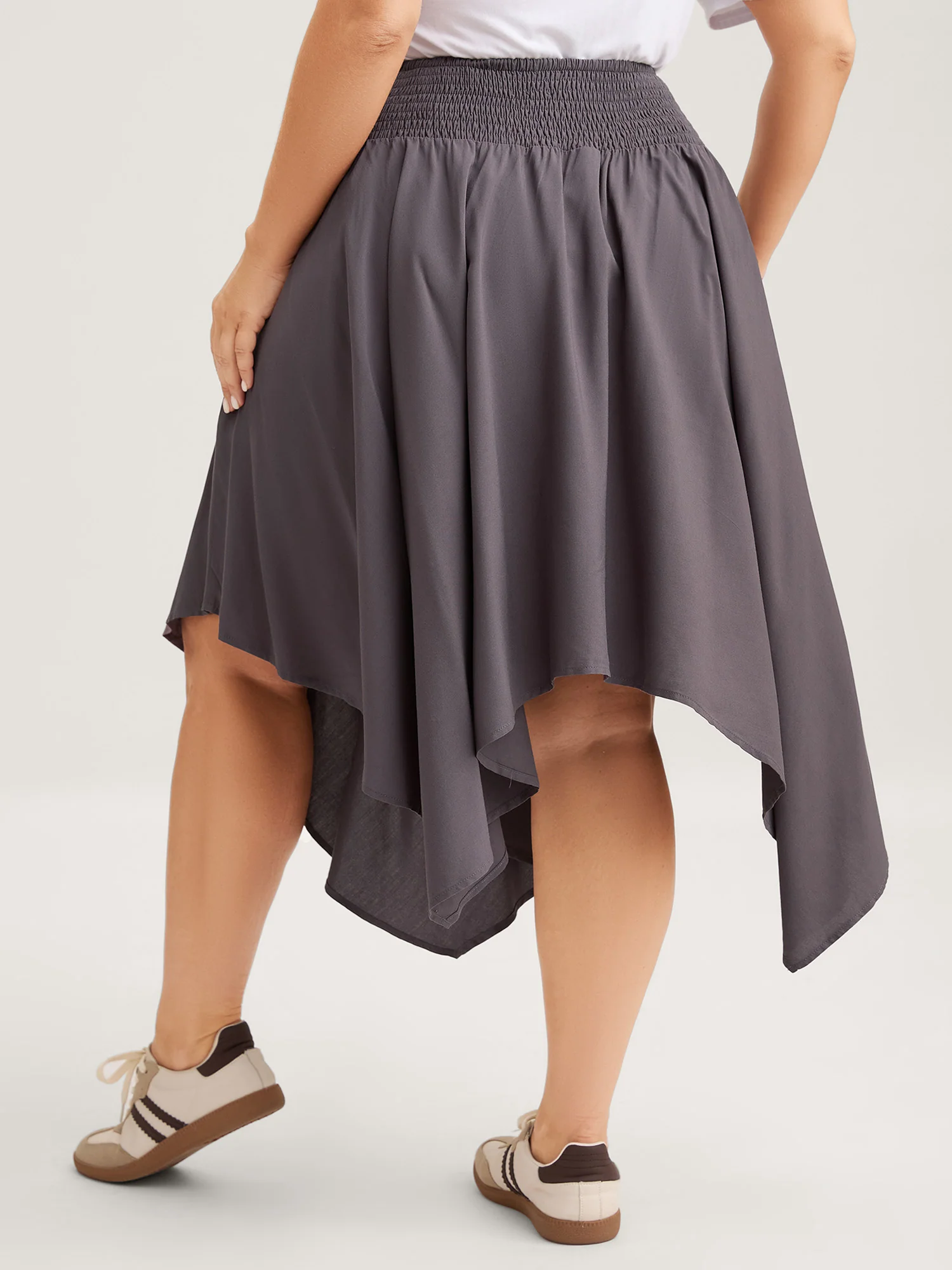 High-Low Hem Wide Waistband Midi Skirt - Image 5
