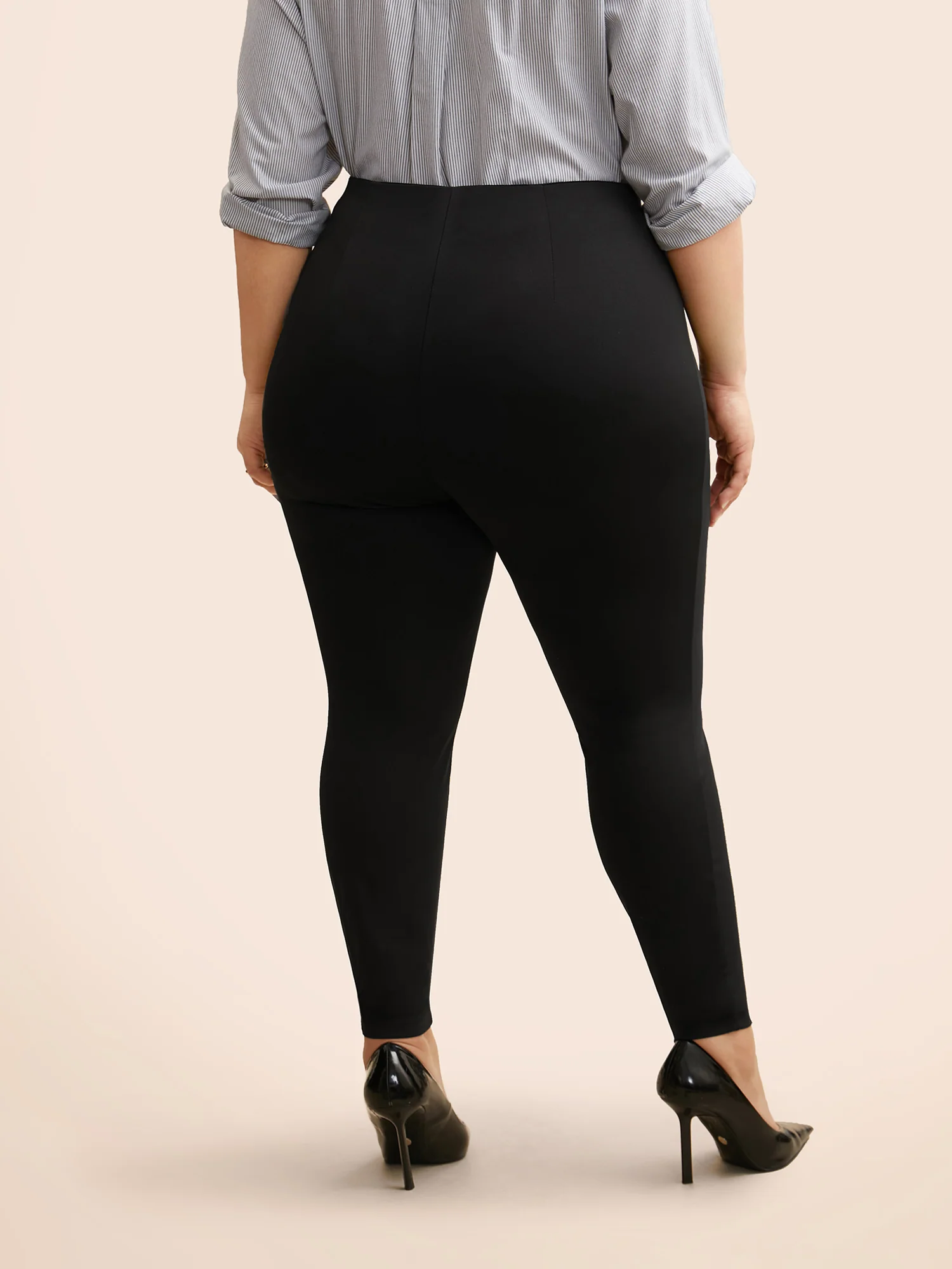High Rise Button Detail Stretchy Pants - Image 2