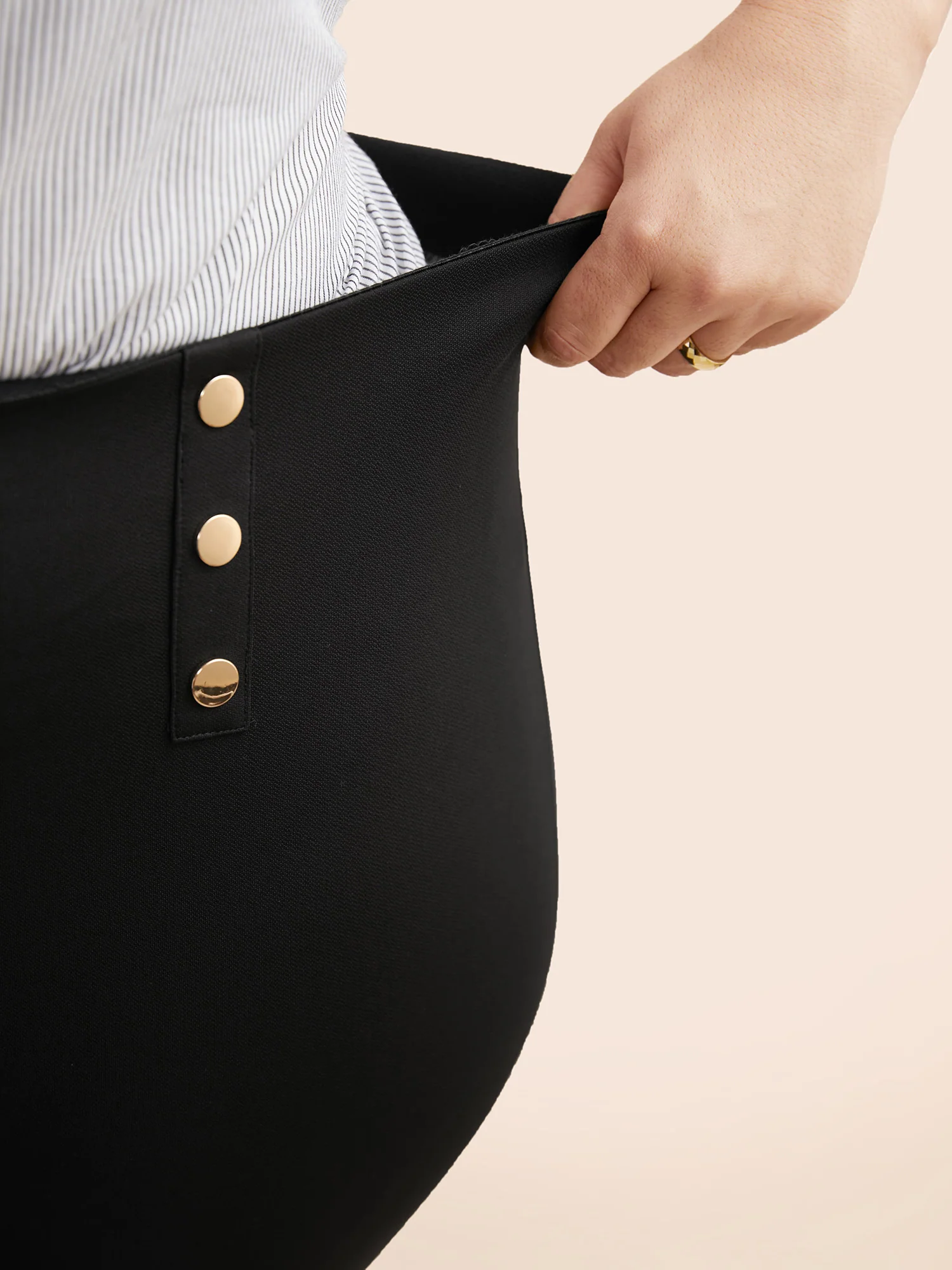 High Rise Button Detail Stretchy Pants - Image 4