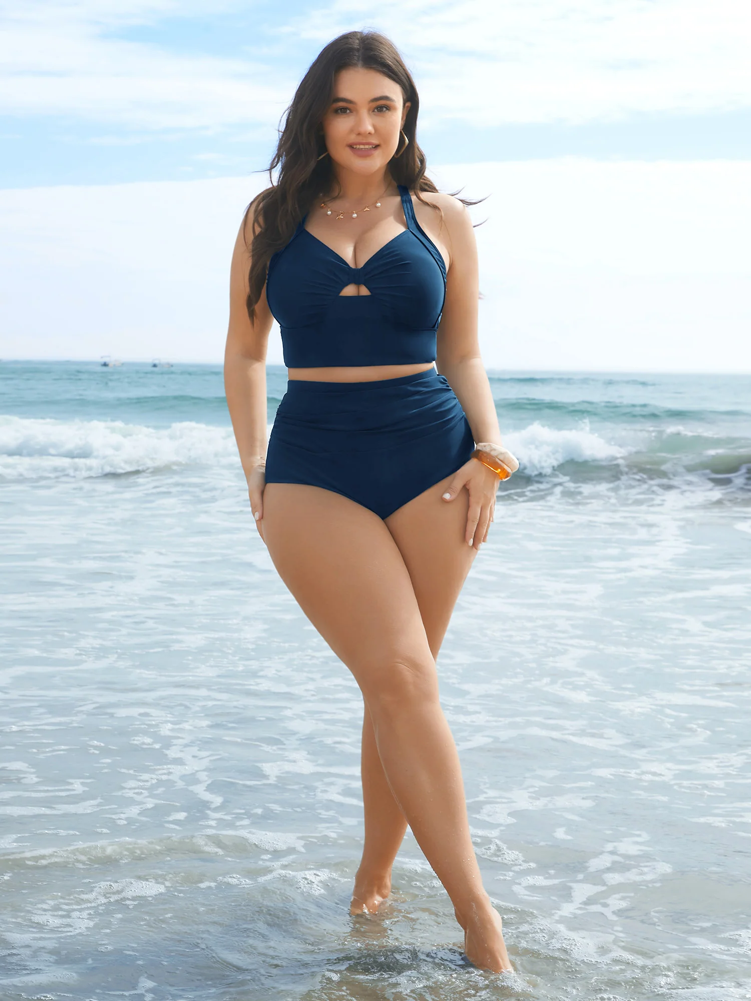 High Rise Ruched Plain Bikini Bottoms - Image 16