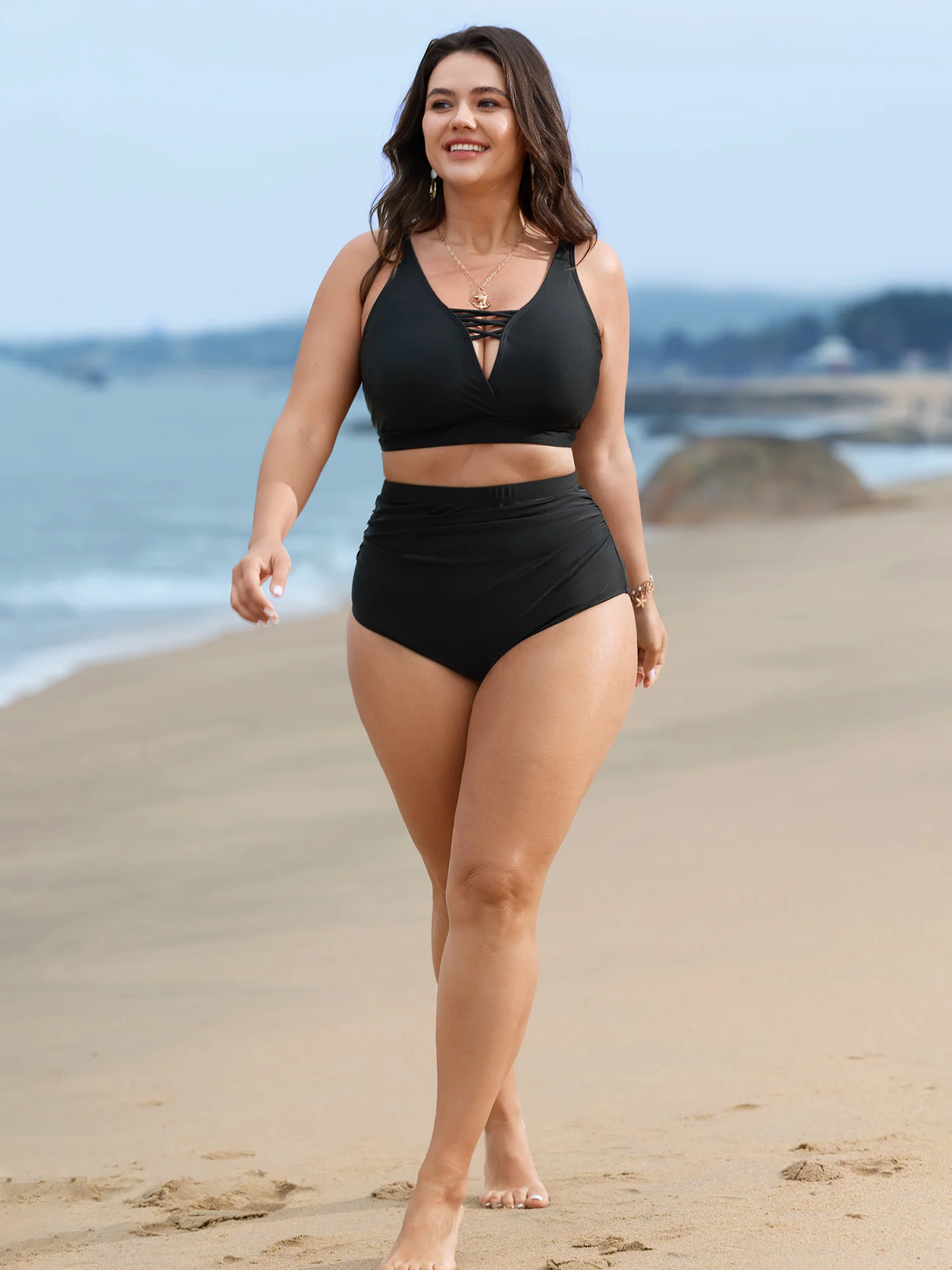 High Rise Ruched Plain Bikini Bottoms - Image 2
