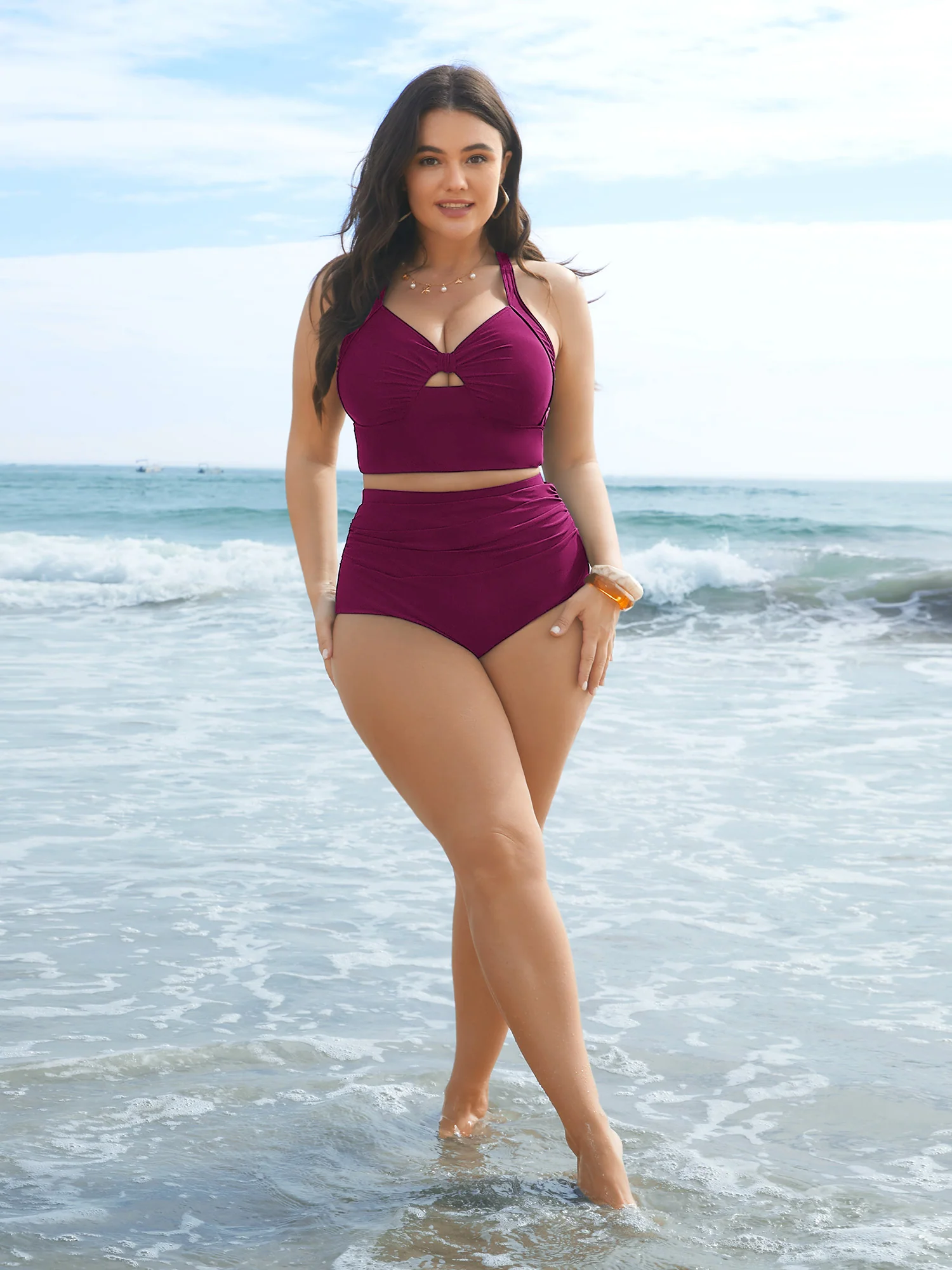 High Rise Ruched Plain Bikini Bottoms - Image 21