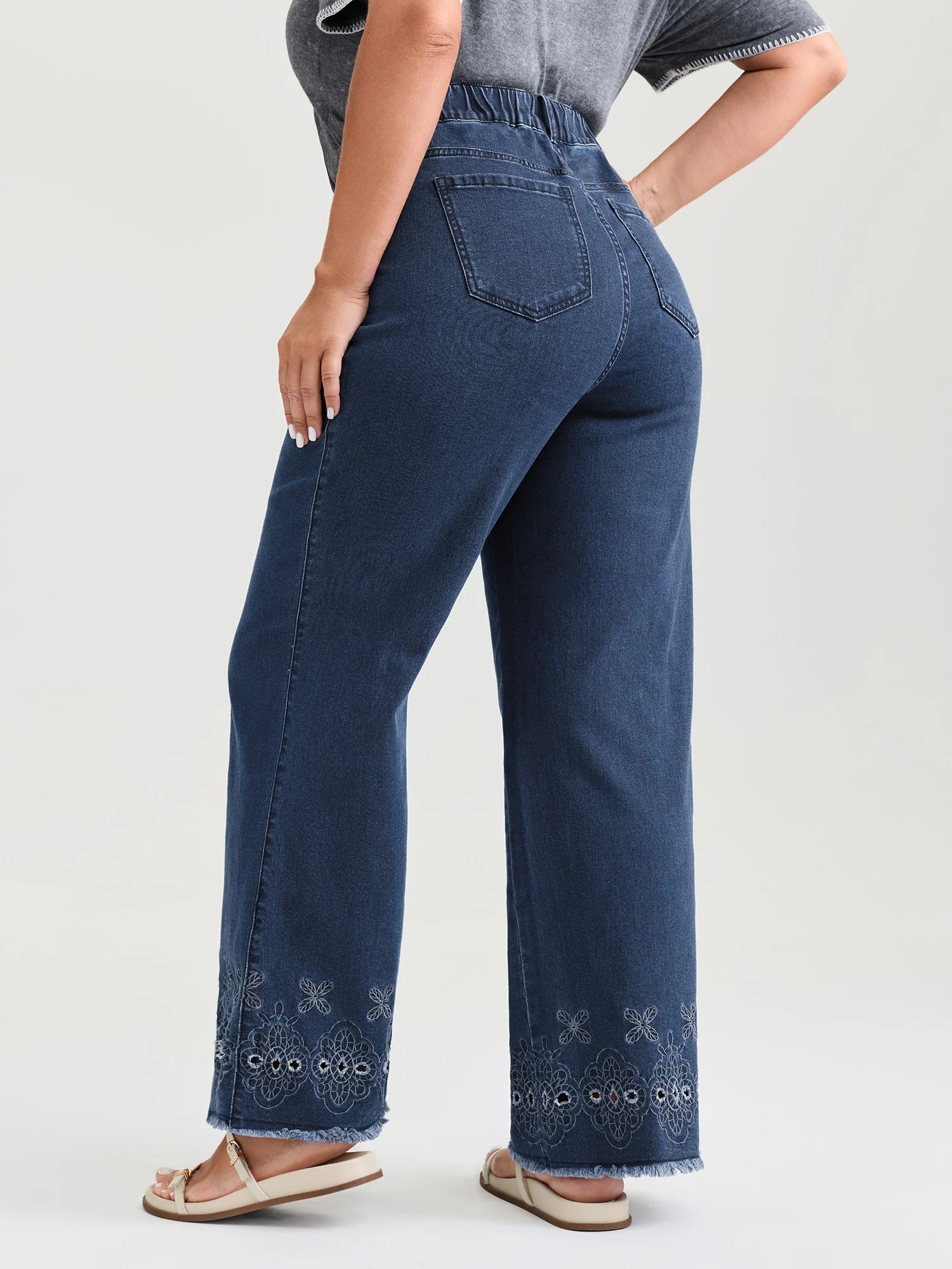 High-Rise Stretchy Embroidered Hem Jeans - Image 6