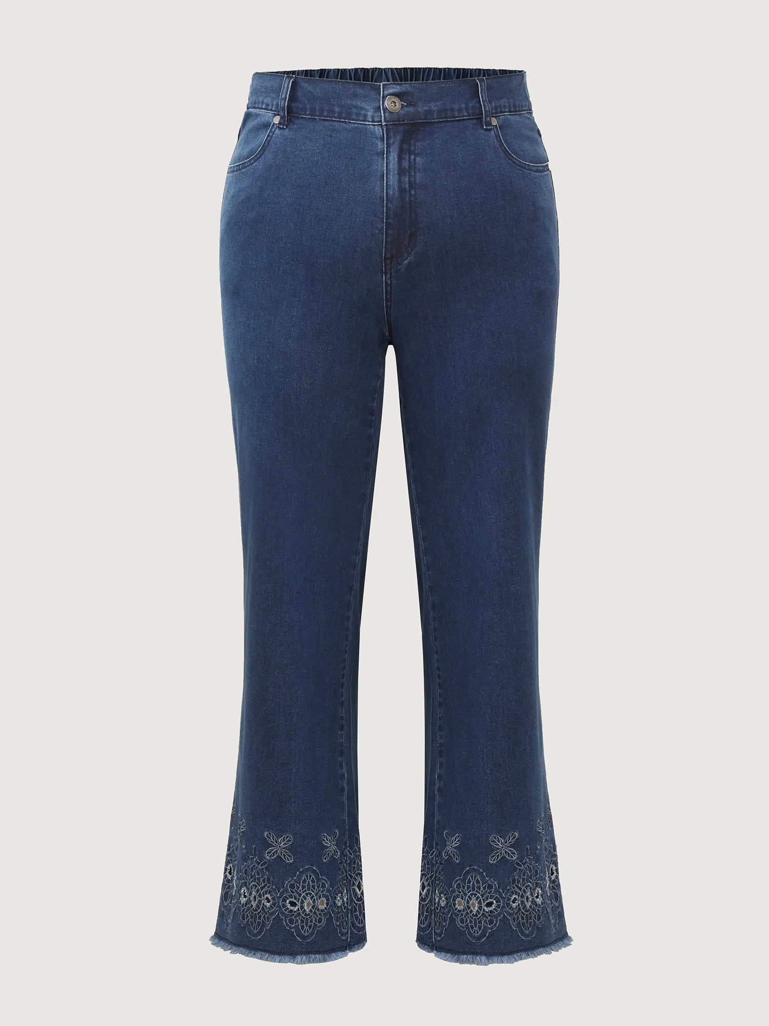 High-Rise Stretchy Embroidered Hem Jeans - Image 9