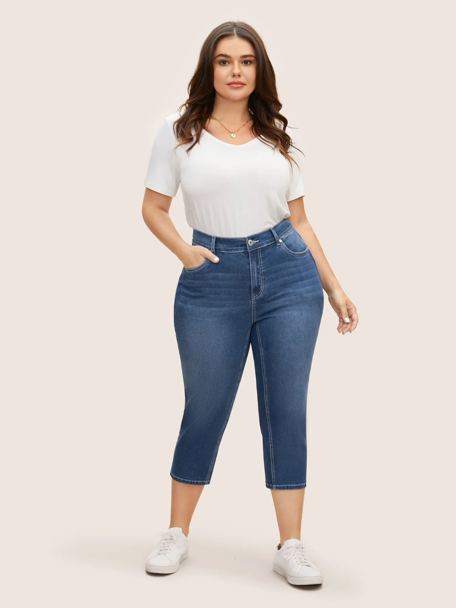 High Stretch Slanted Pocket Slim Cropped Jeans - Image 3