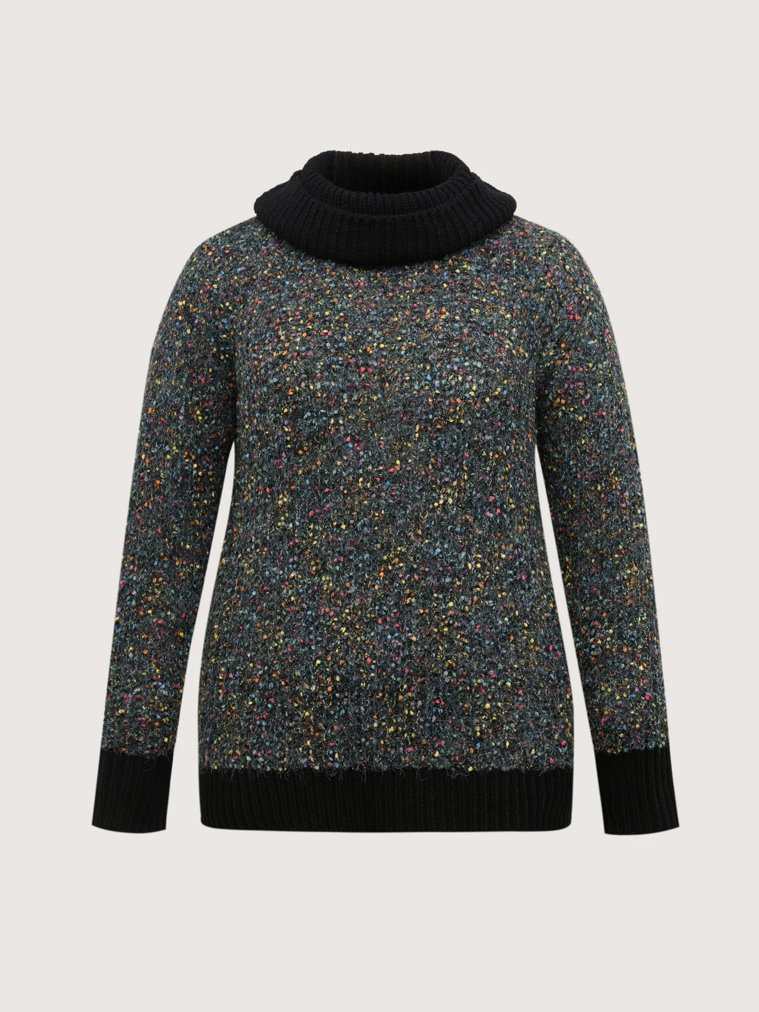High Turtleneck Grainy Yarn Contrast Pullover - Image 6