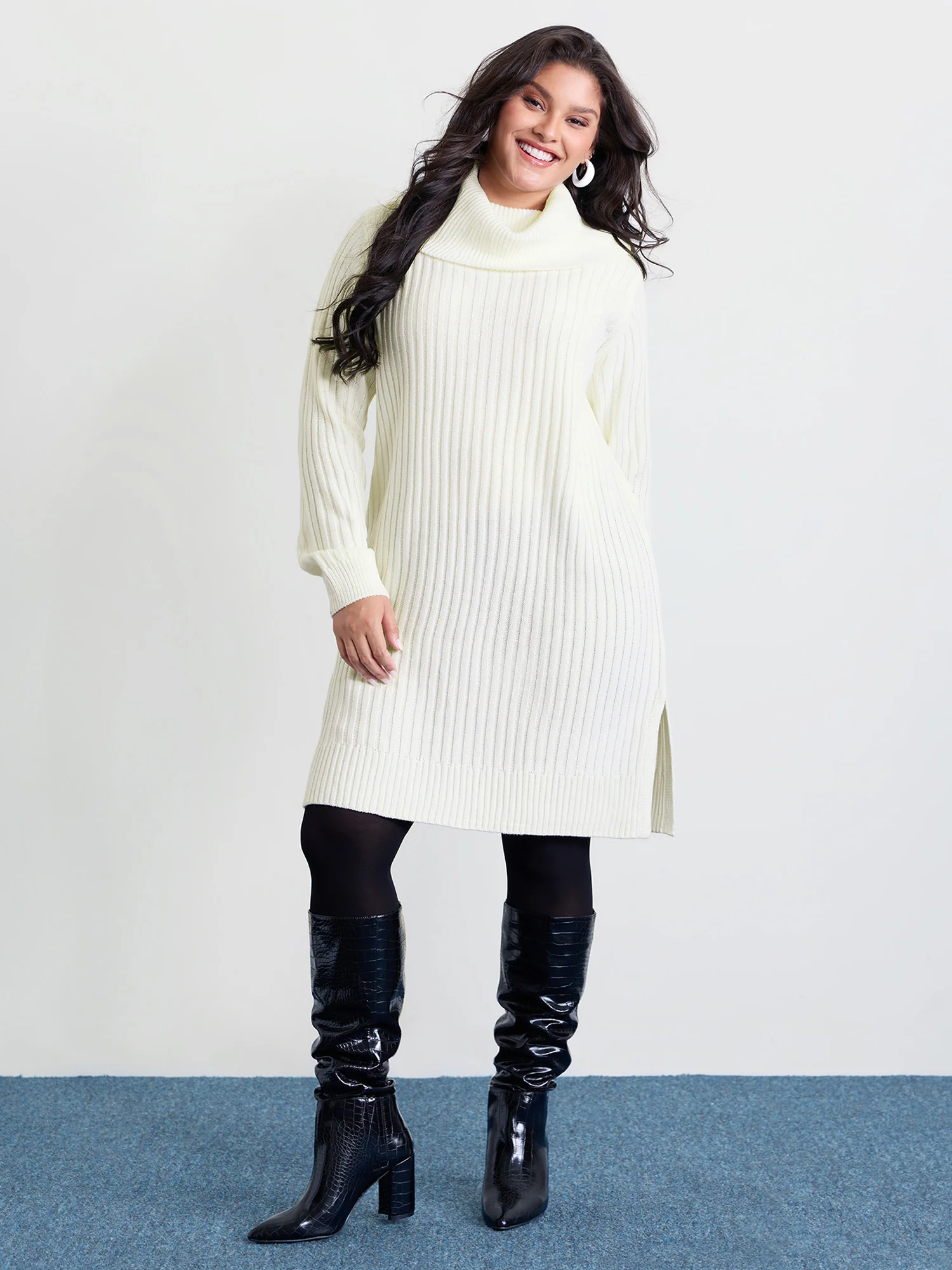 High Turtleneck Textured Sweater Dress - Image 3