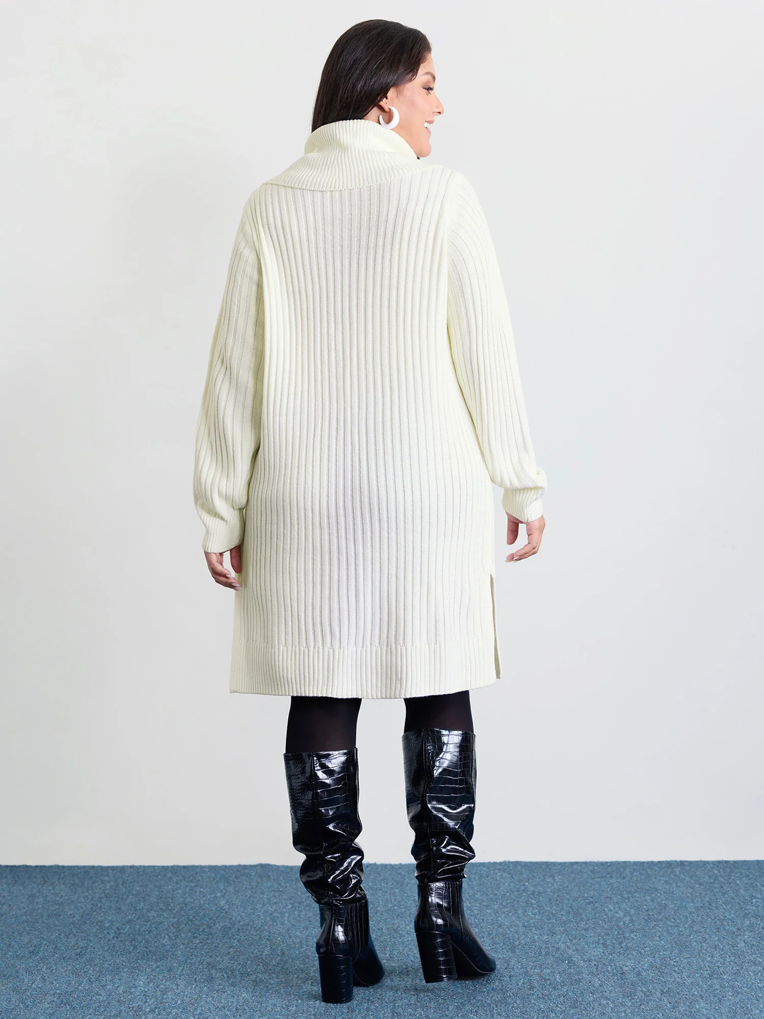 High Turtleneck Textured Sweater Dress - Image 5