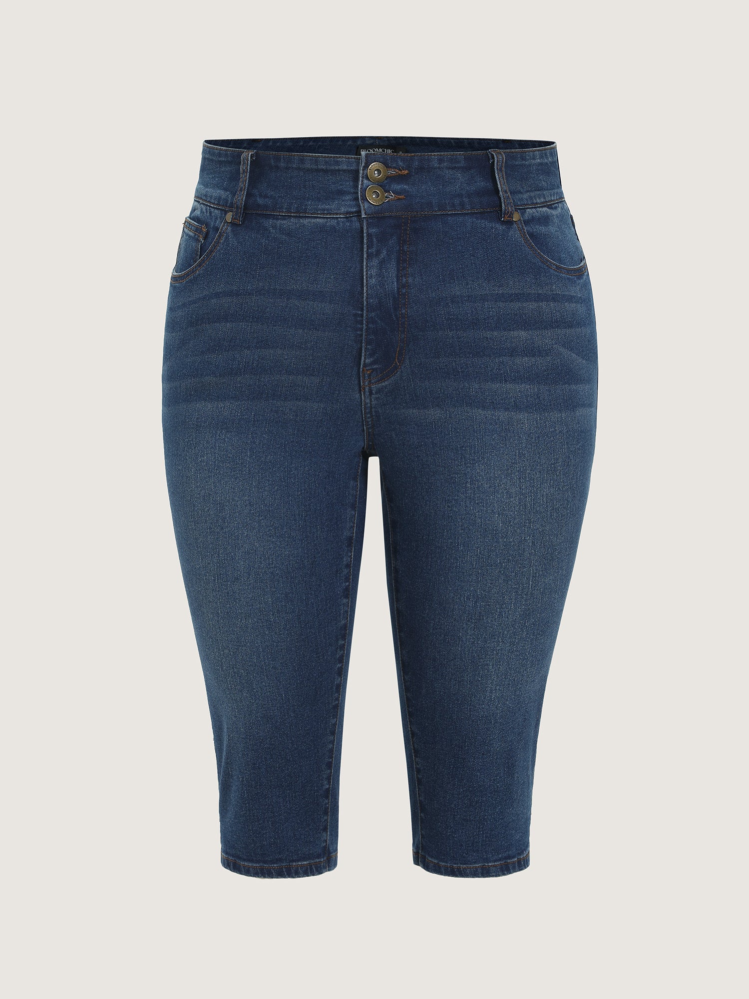 High Waisted Wash Double Buttons Jeans - Image 9