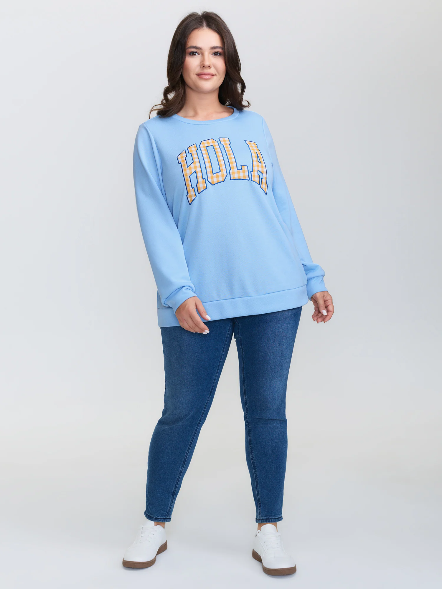 Hola Applique Embroidery Color Contrast Sweatshirt - Image 3