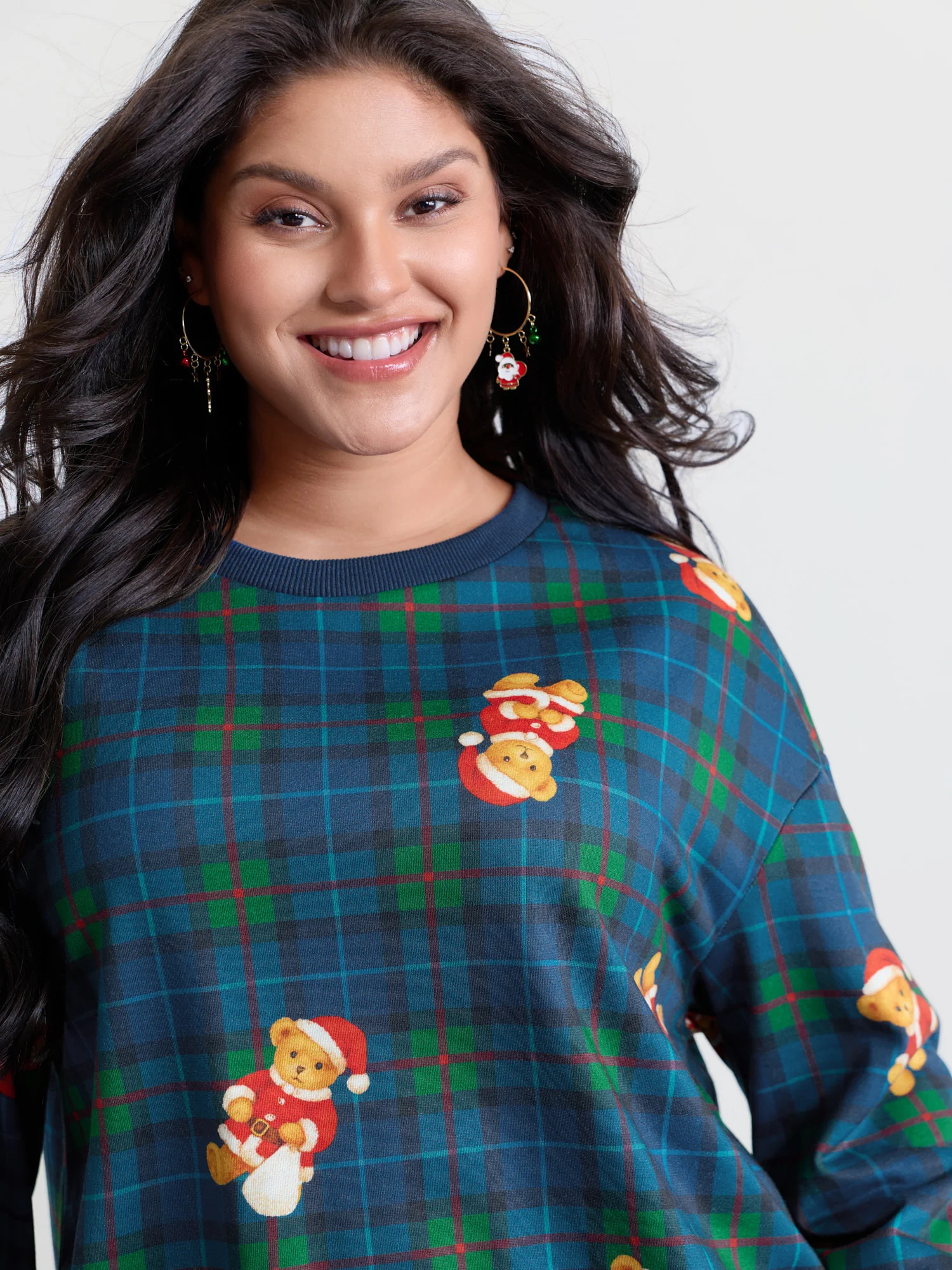 Holiday Bear Plaid Round Neck Sweatshirt - Image 2
