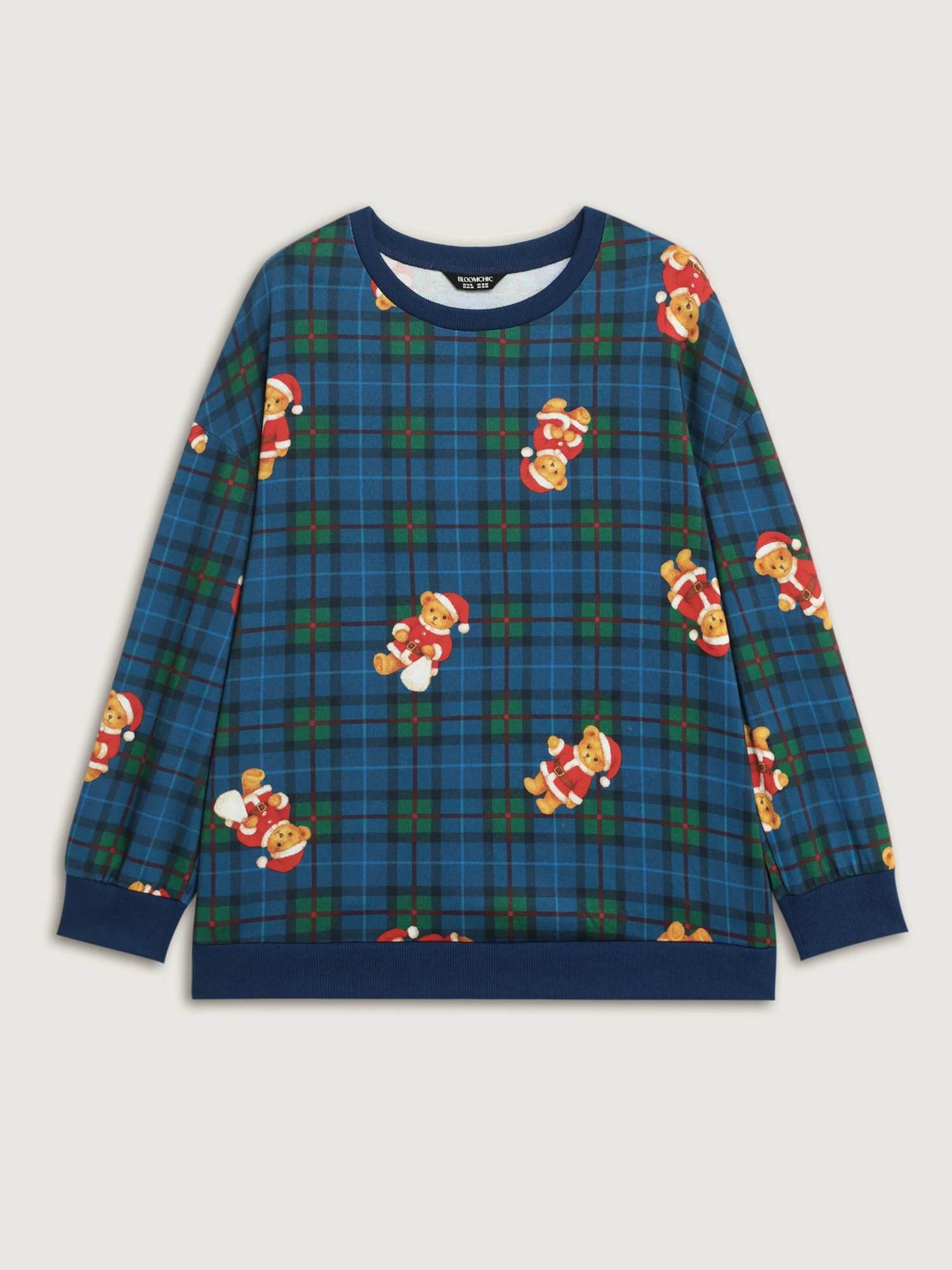 Holiday Bear Plaid Round Neck Sweatshirt - Image 7