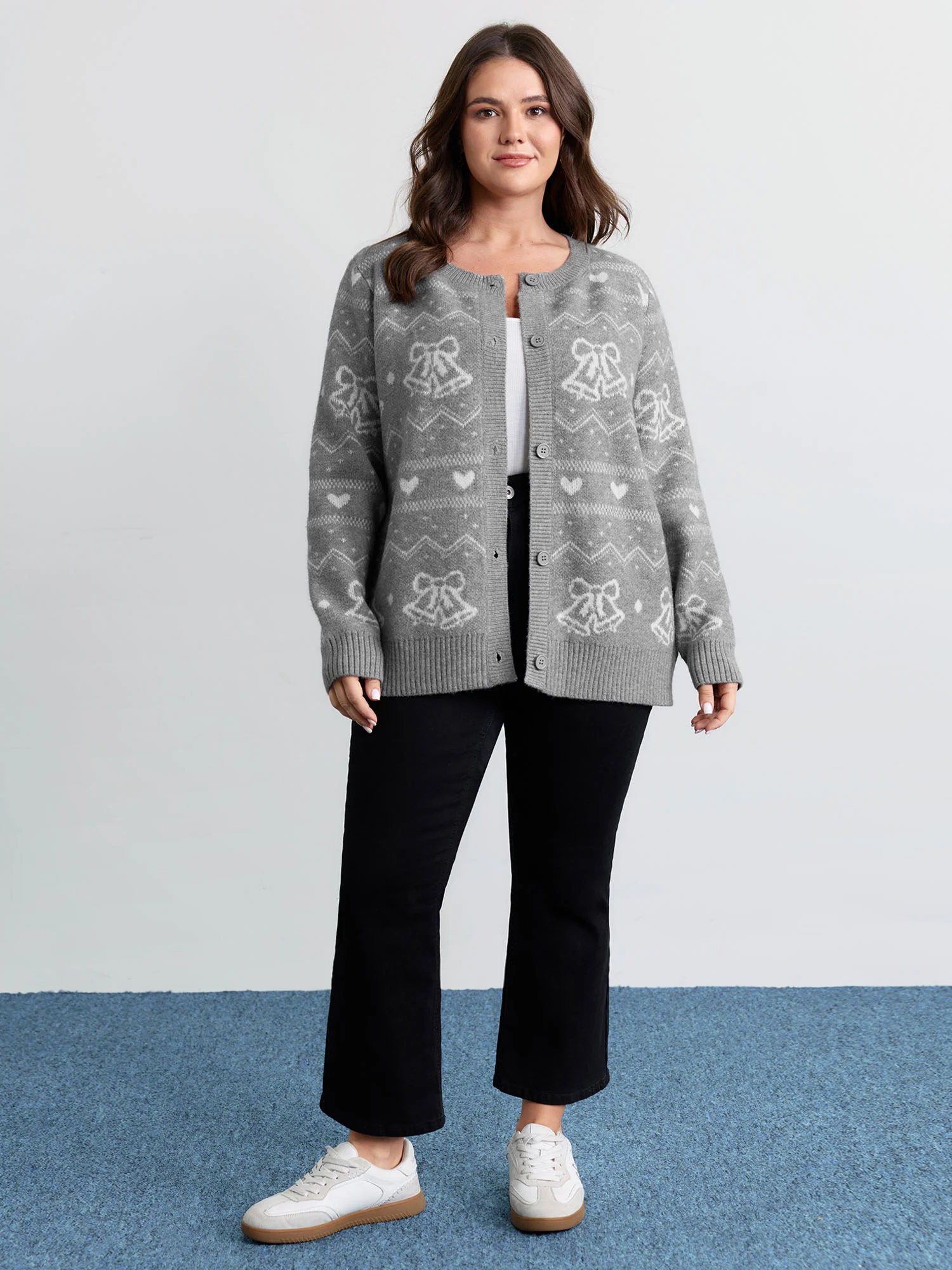 Supersoft Holiday Bells Jacquard Button Knit Cardigan - Image 3
