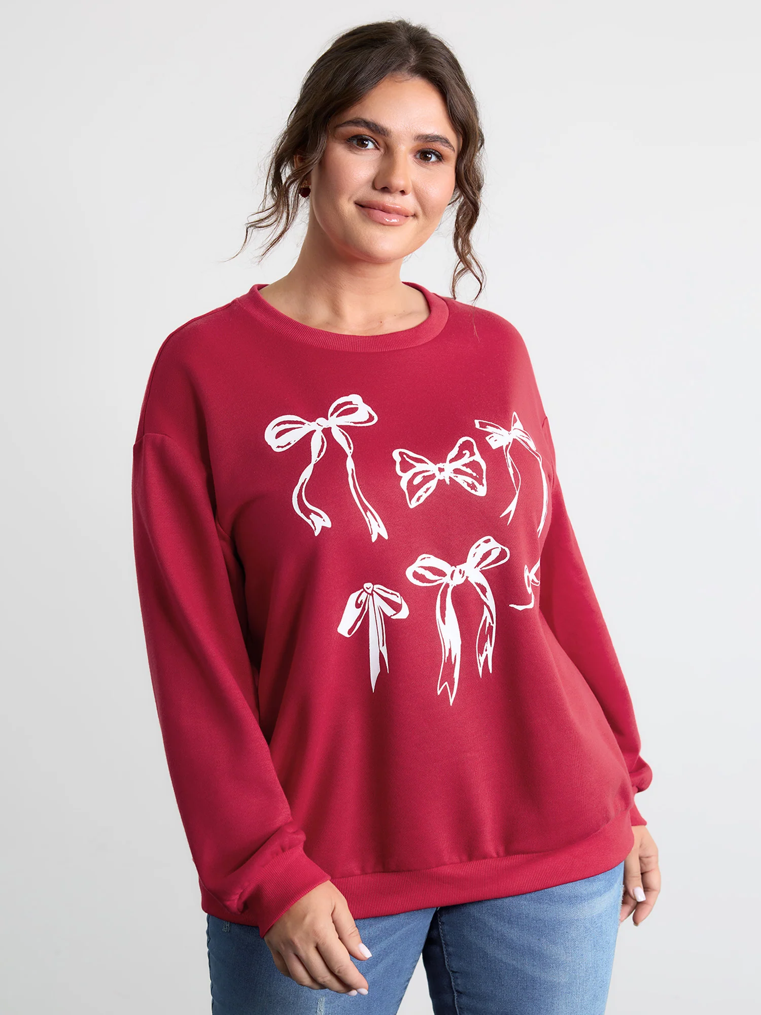 Holiday Bowknot Round Neck Sweatshirt - Image 2