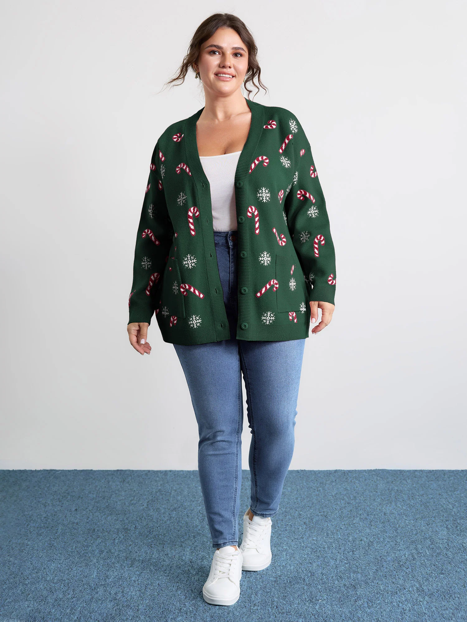 Holiday Candy Patch Pockets Knit Cardigan - Image 11